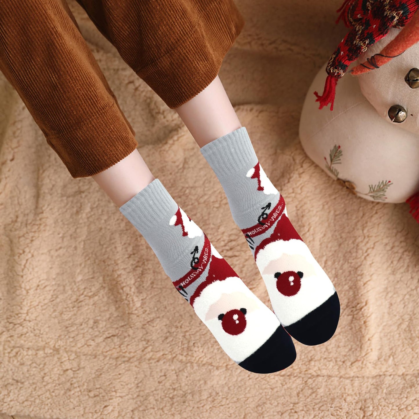Christmas Socks for Women, Practical Cute Ankle Sock with Santa Claus, Christmas Socks with Festive Prints for Daily (Grey) - Medaid International