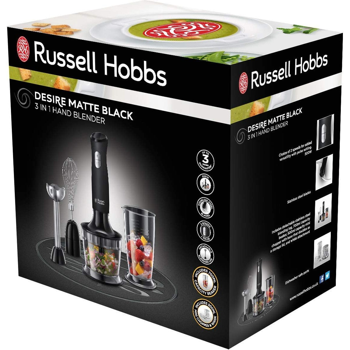 Russell Hobbs Desire 3 in 1 Hand Blender, Matte Black - Medaid International