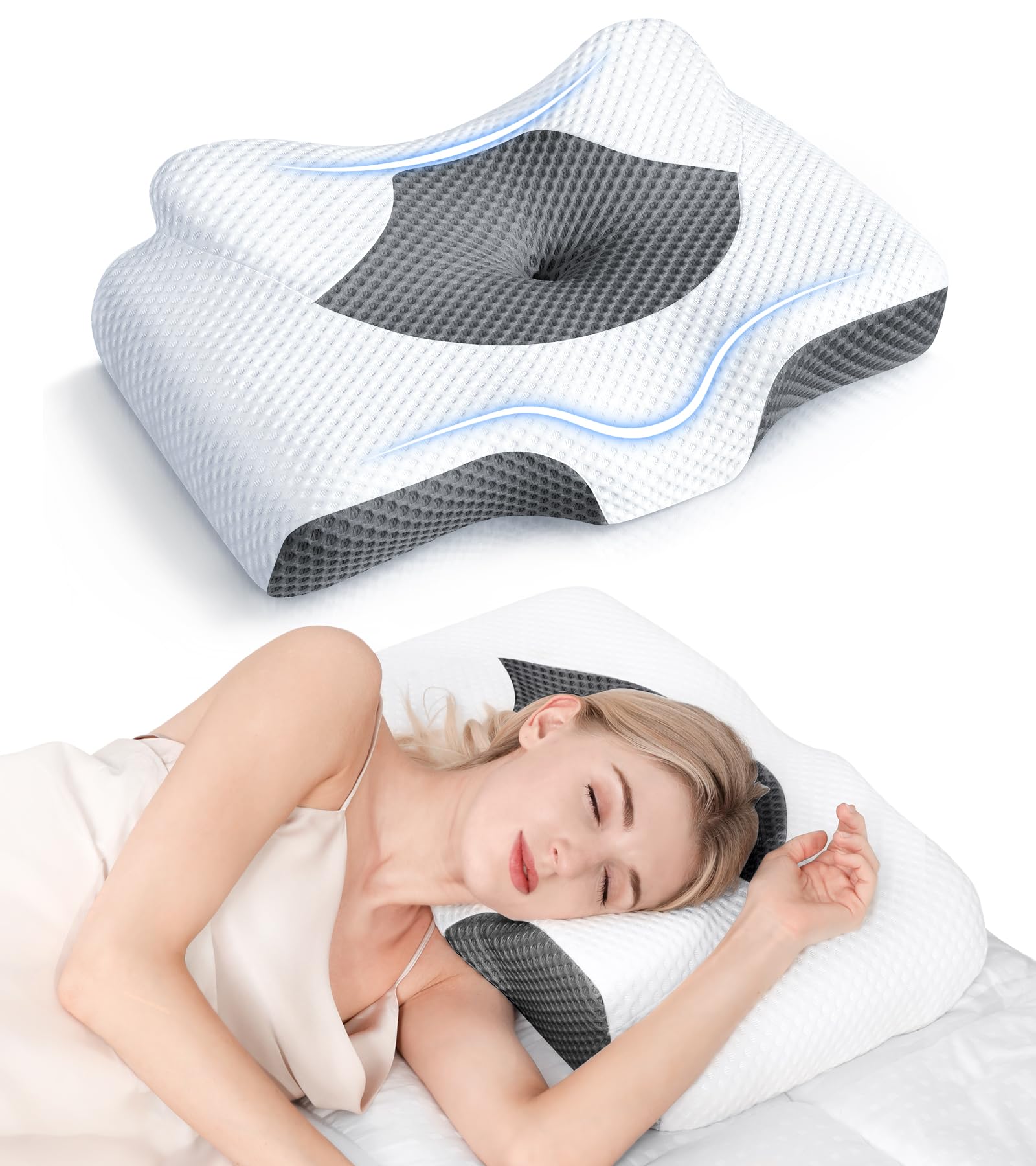 Osteo Cervical Pillow for Neck Pain Relief, Hollow Design Odorless Memory Foam Pillows with Cooling Case, Adjustable Orthopedic Bed Pillow for Sleeping, Support for Side Back Sleepers - Medaid International