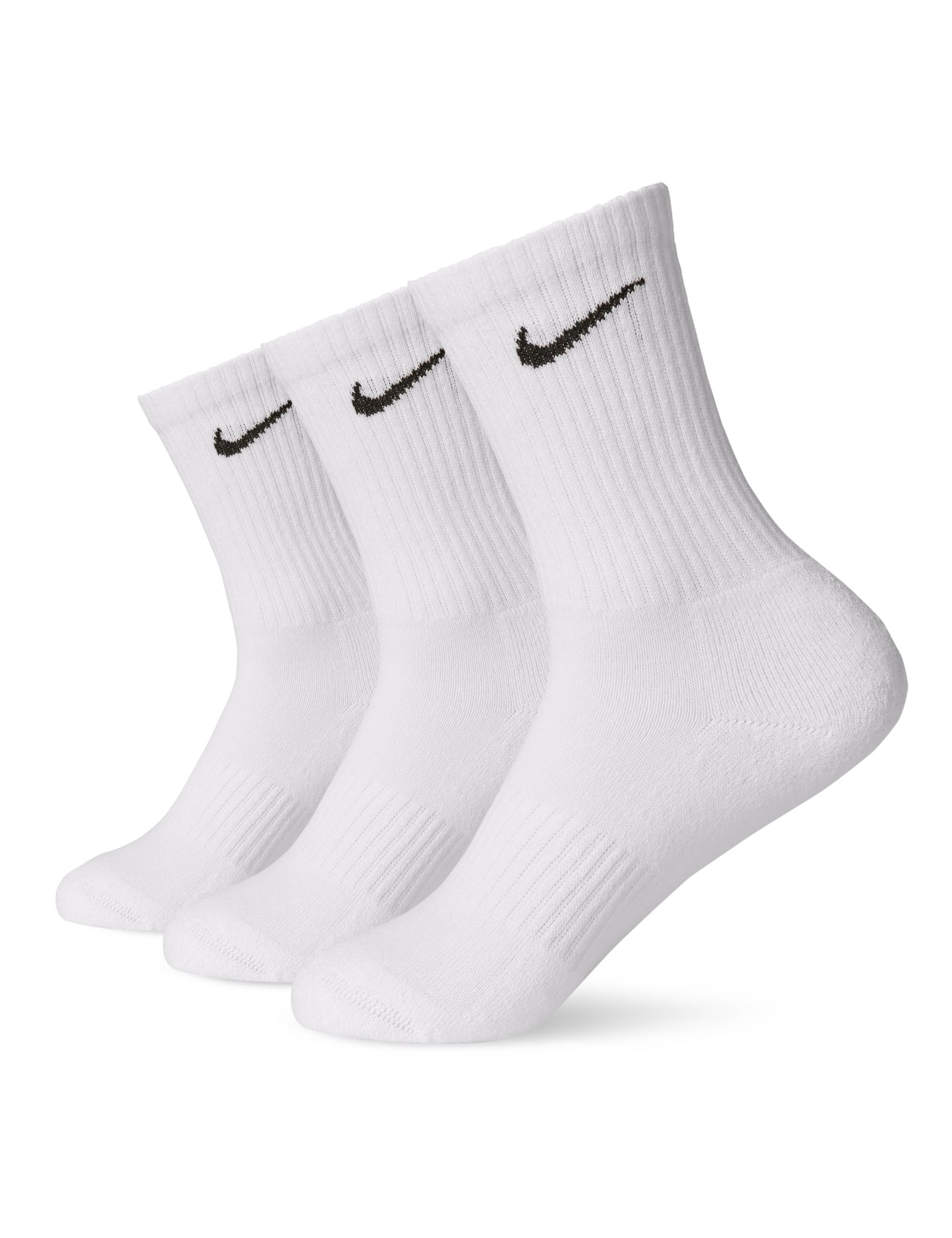Nike Unisex Everyday Lightweight Training Crew Socks (3 Pairs), White/Black, Large - Medaid International
