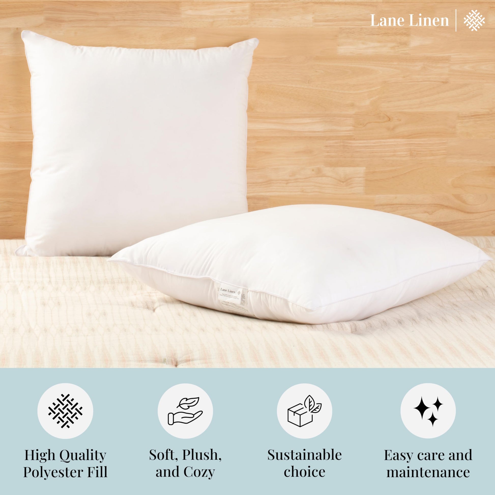 LANE LINEN 22x22 Pillow Insert - Pack of 2 White Decorative Pillow for Sofa Bed, Fluffy Inserts for Throw Pillows Covers for Bed,Euro Couch Pillows for Living Room - Medaid International