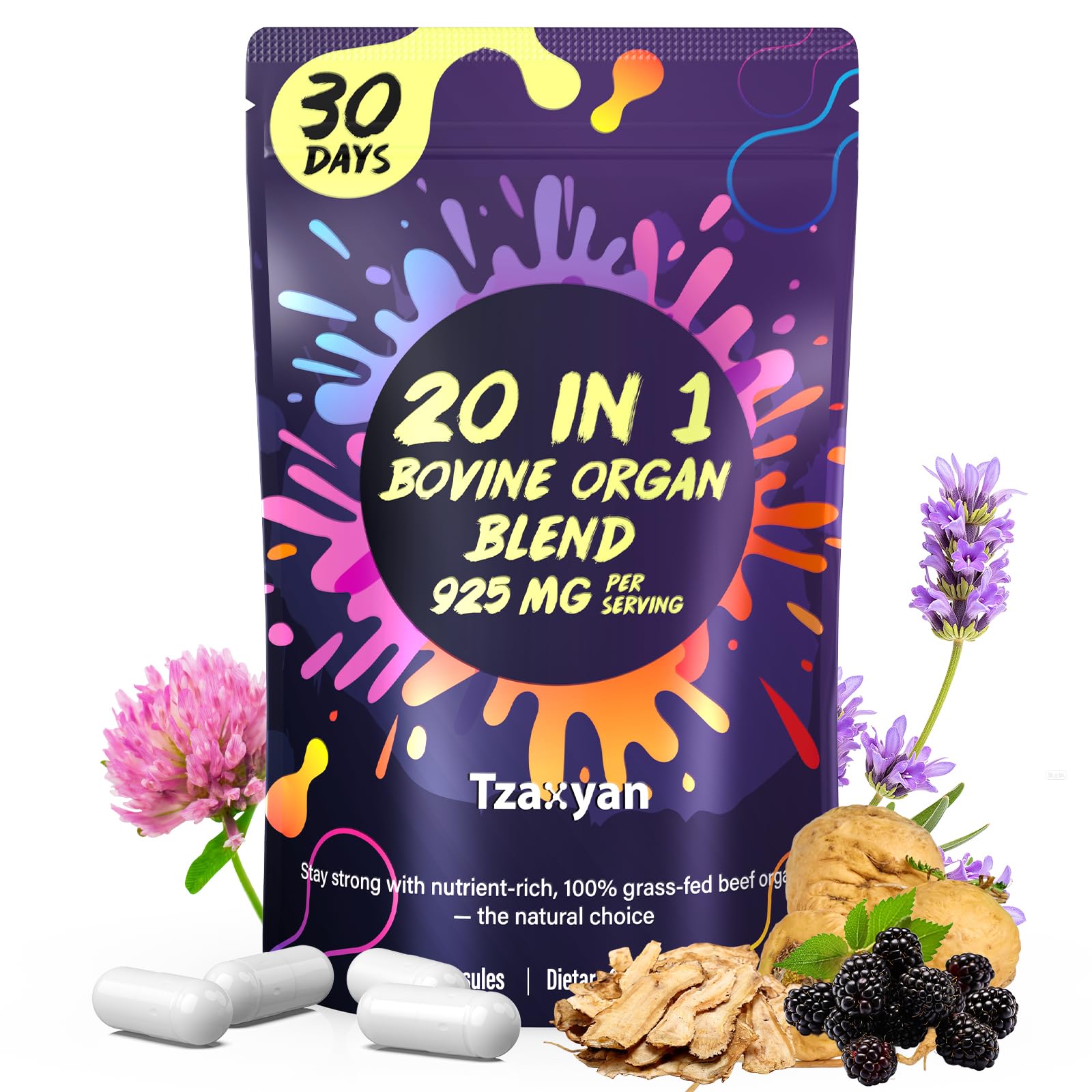 20-In-1 Beef Organ Supplement for Women, 925MG Grass Fed Beef Liver, Uterus, Ovary & 3 more with Maca, DIM, Black Cohosh, Vitamin & Mineral, Bovine organ Capsules for Hormone Balance, Energy, 30 Days - Medaid International