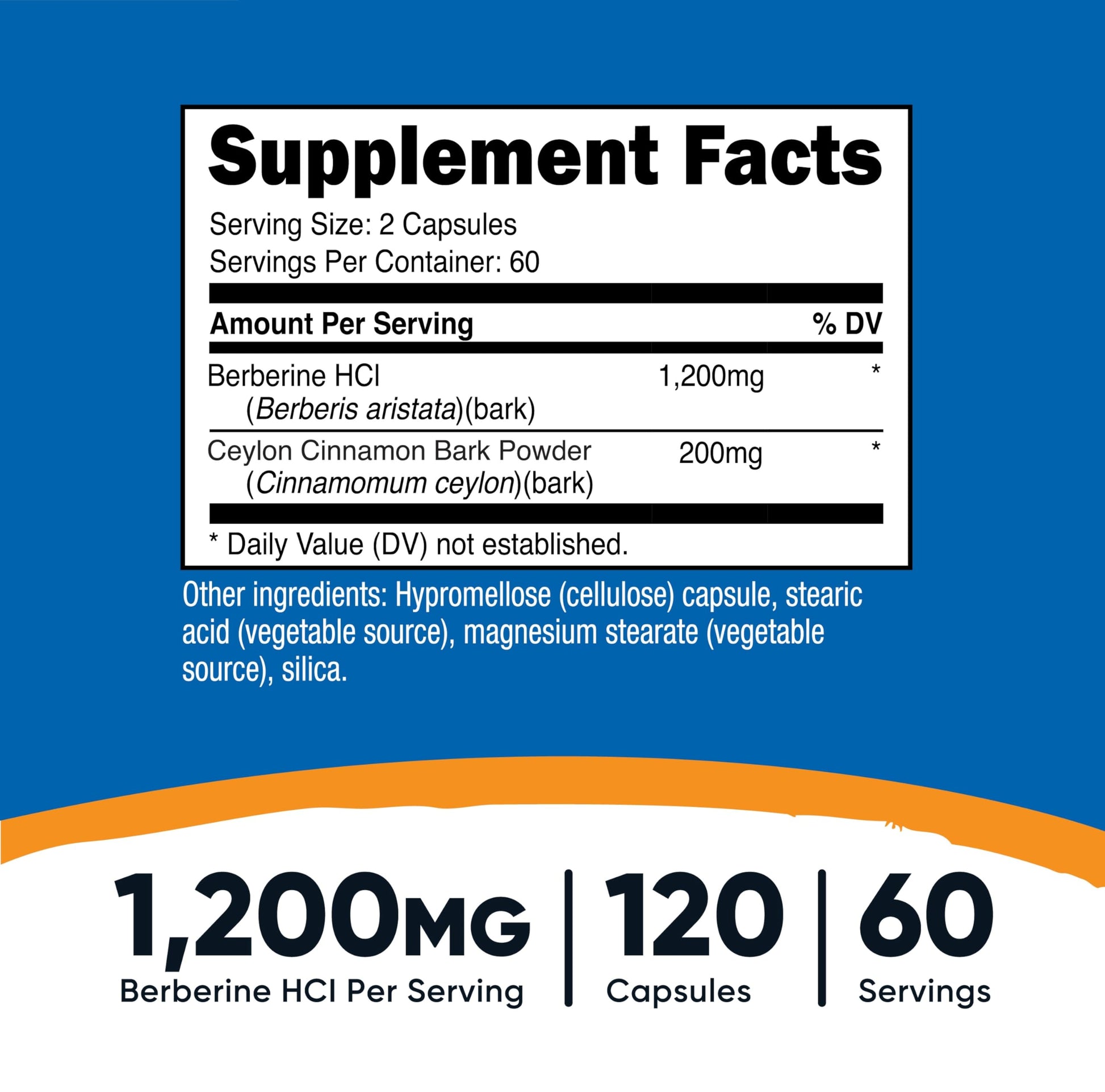 Nutricost Berberine HCl with Ceylon Cinnamon Capsules (120 Capsules, 60 Servings) - Non-GMO, Animal-Free Product - Medaid International