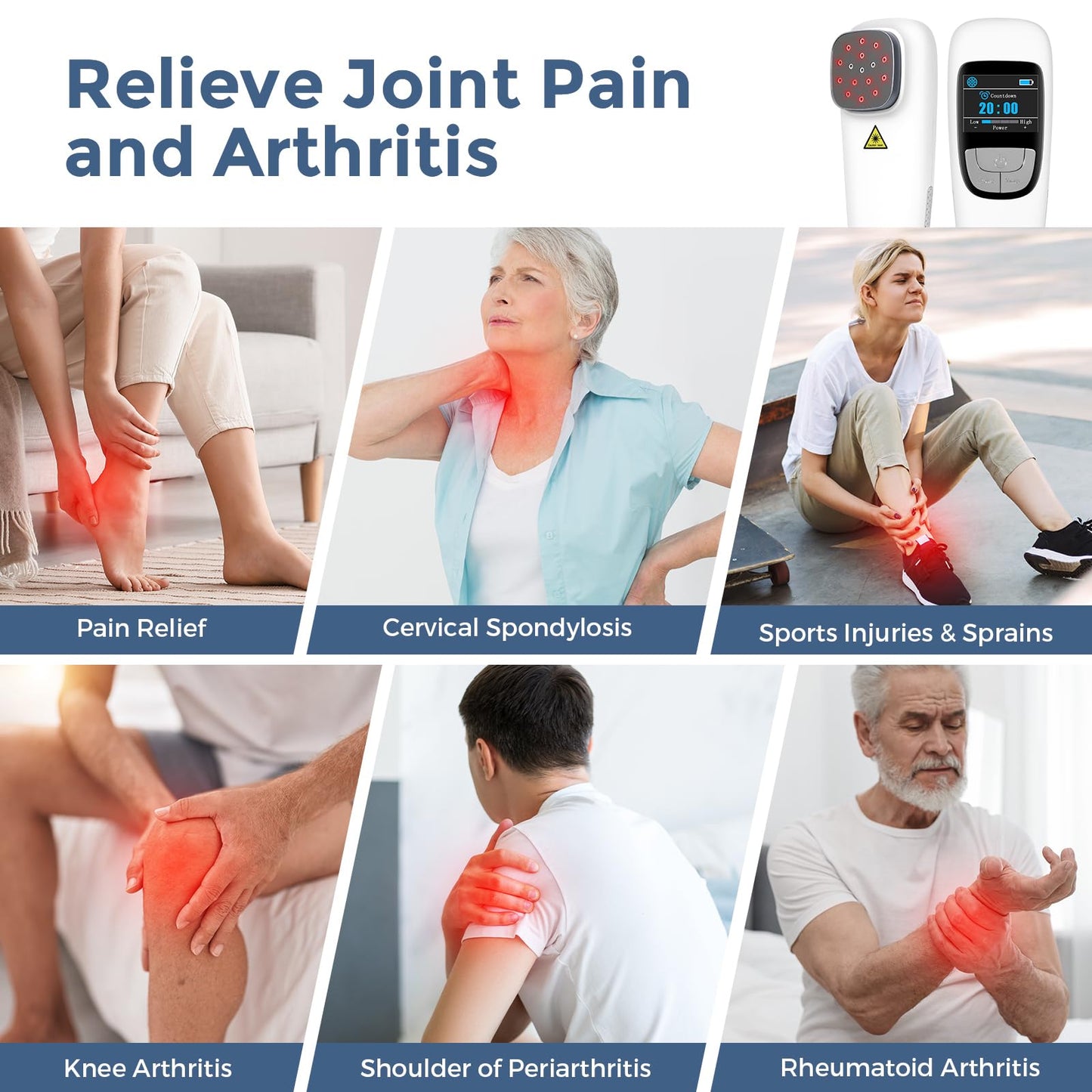 Red Light Therapy Device for Shoulder Back Knee Joint Muscle Pain Relief, 13pcs x 650nm + 3pcs x 808nm, 4 Power + 4 Timer, Handheld Cold Laser Therapy Device for Dogs Pet Horse - Medaid International