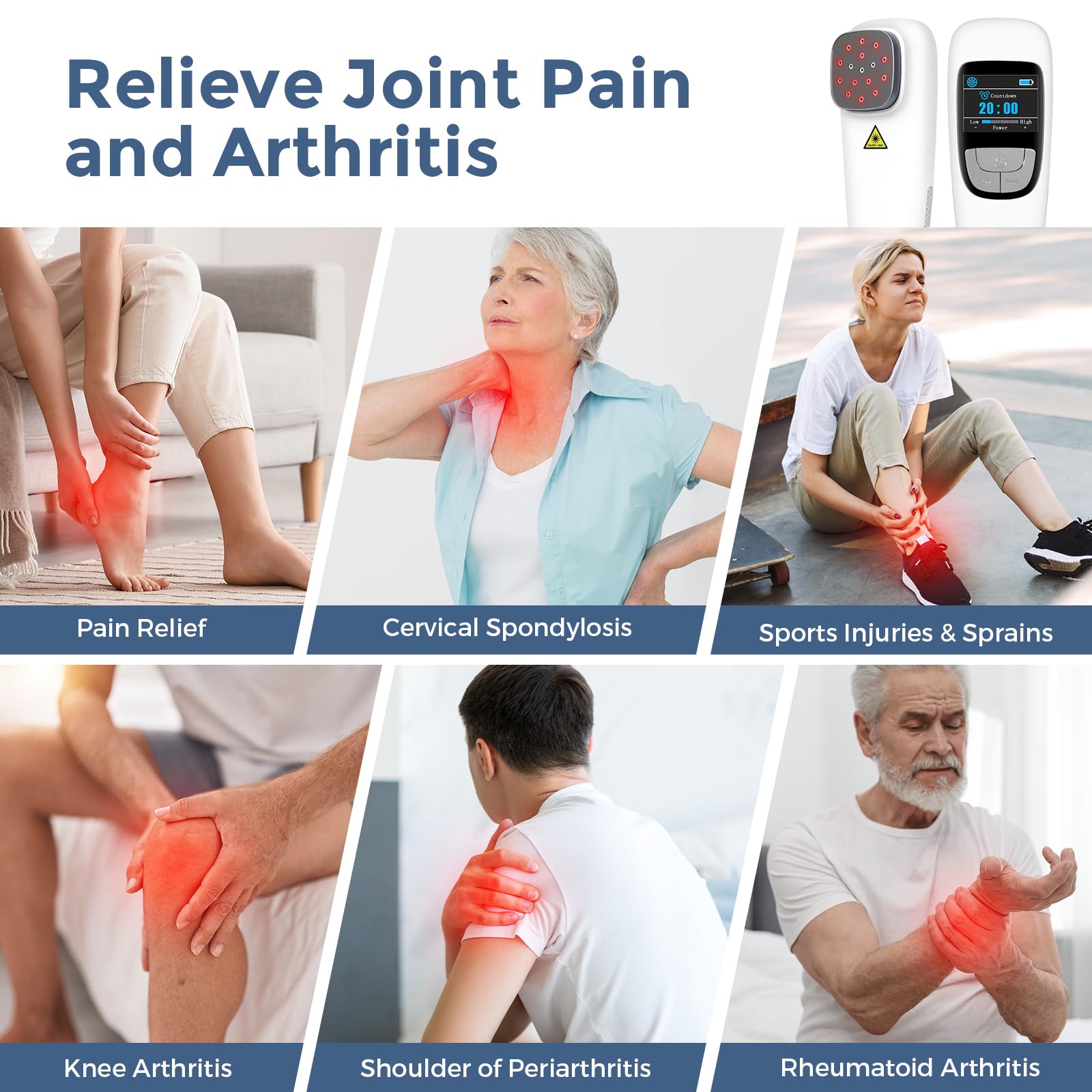 Red Light Therapy Device for Shoulder Back Knee Joint Muscle Pain Relief, 13pcs x 650nm + 3pcs x 808nm, 4 Power + 4 Timer, Handheld Cold Laser Therapy Device for Dogs Pet Horse - Medaid International