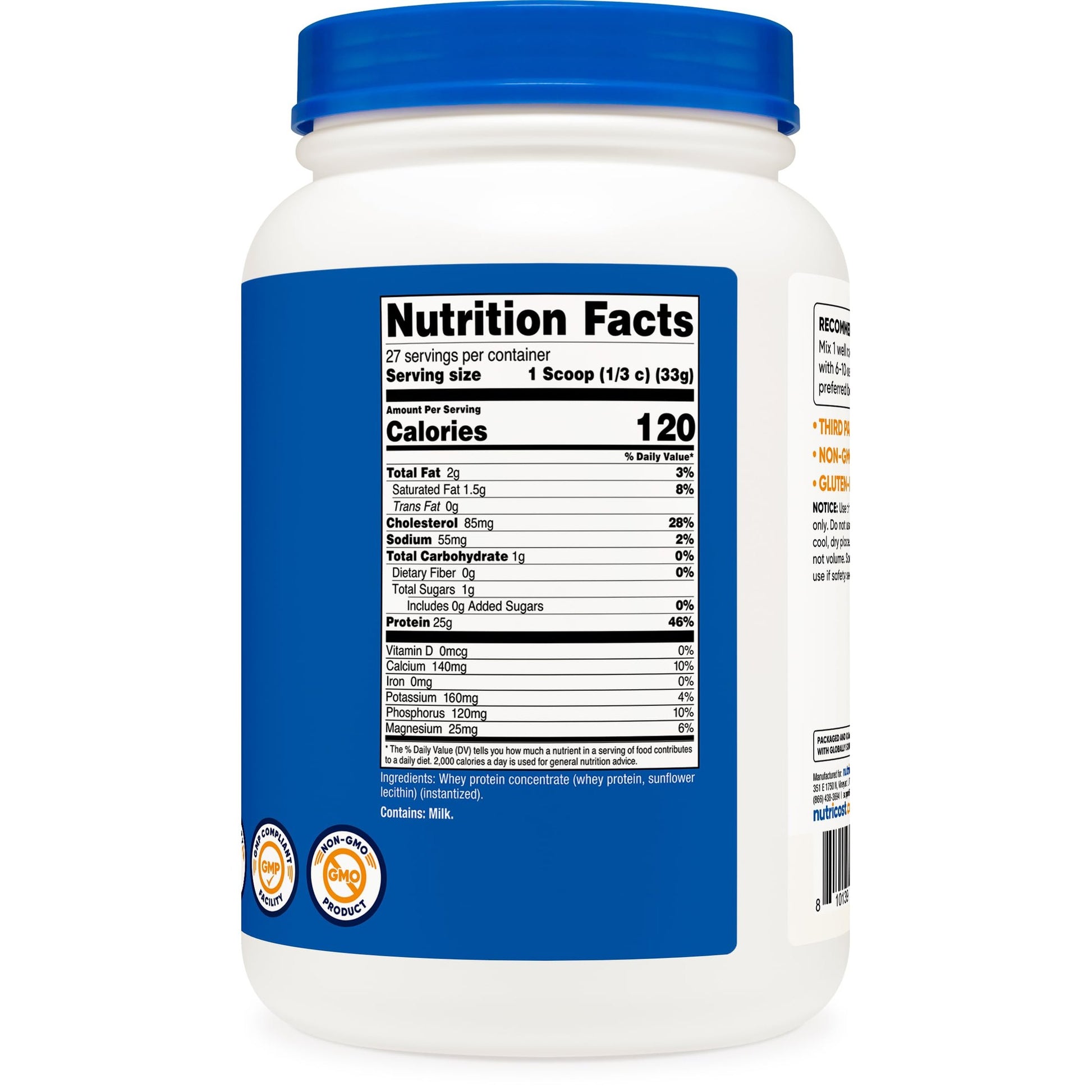 Nutricost Whey Protein Concentrate (Unflavored) 2LBS - Gluten Free & Non-GMO - Medaid International