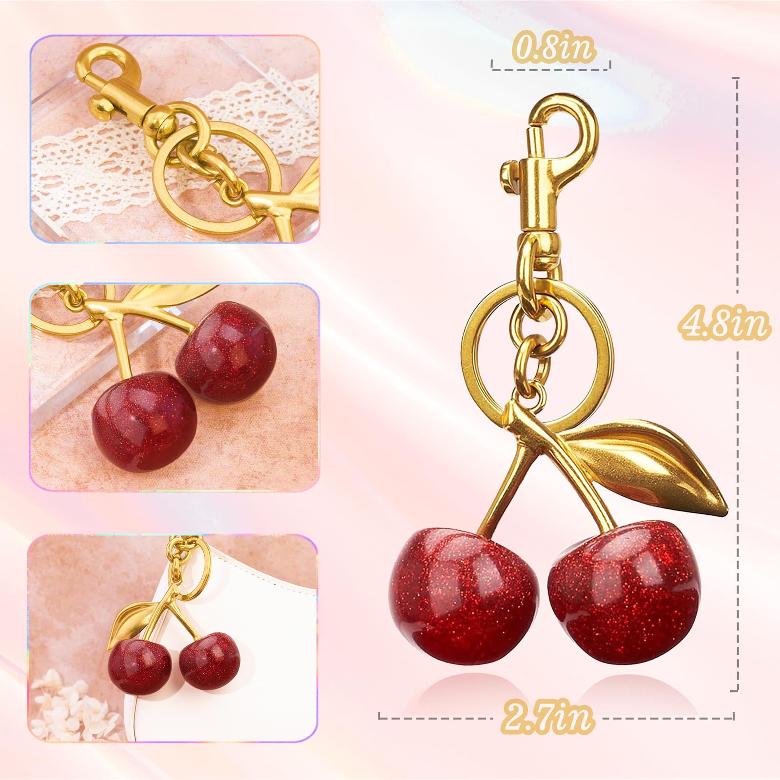 Crizaor Cherry Bag Charm Purse Charms Keychain- Car Cherry Accessories keychians Gifts for Women Mom Daughter Gifts Christmas For Women Valentine Bag Accessory Christmas - Medaid International