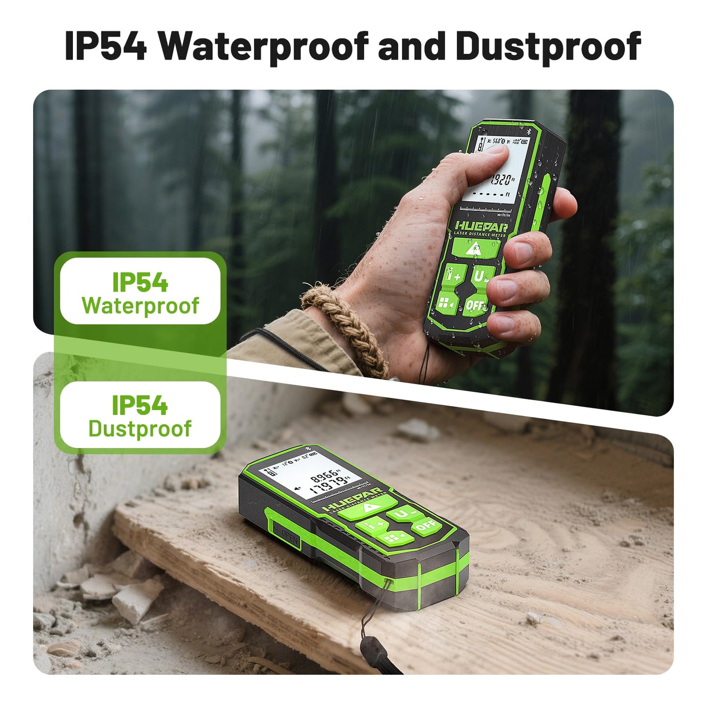 Huepar Laser Distance Measure 200Ft. Digital Rechargeable Laser Measuring Tool with Bluetooth -Phone APP, 1/16in Accuracy, Angle Sensor, M/in/Ft Unit, Pythagorean Mode, Measure Distance, Area, Volume - Medaid International