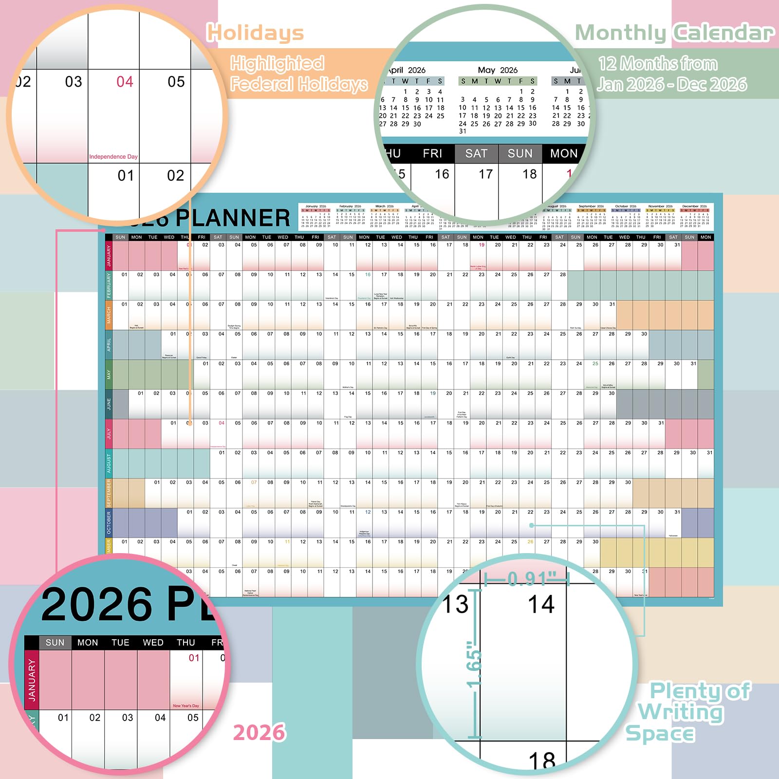 2026 Yearly Wall Calendar - 2026 Calendar, Yearly Wall Calendars 2026, Jan 2026 - Dec 2026, 23.1" x 34.6" (Open), 2026 Wall Calendar 12 Month, Julian Dates, Thick Paper, Round Stickers, Large Calendar - Medaid International