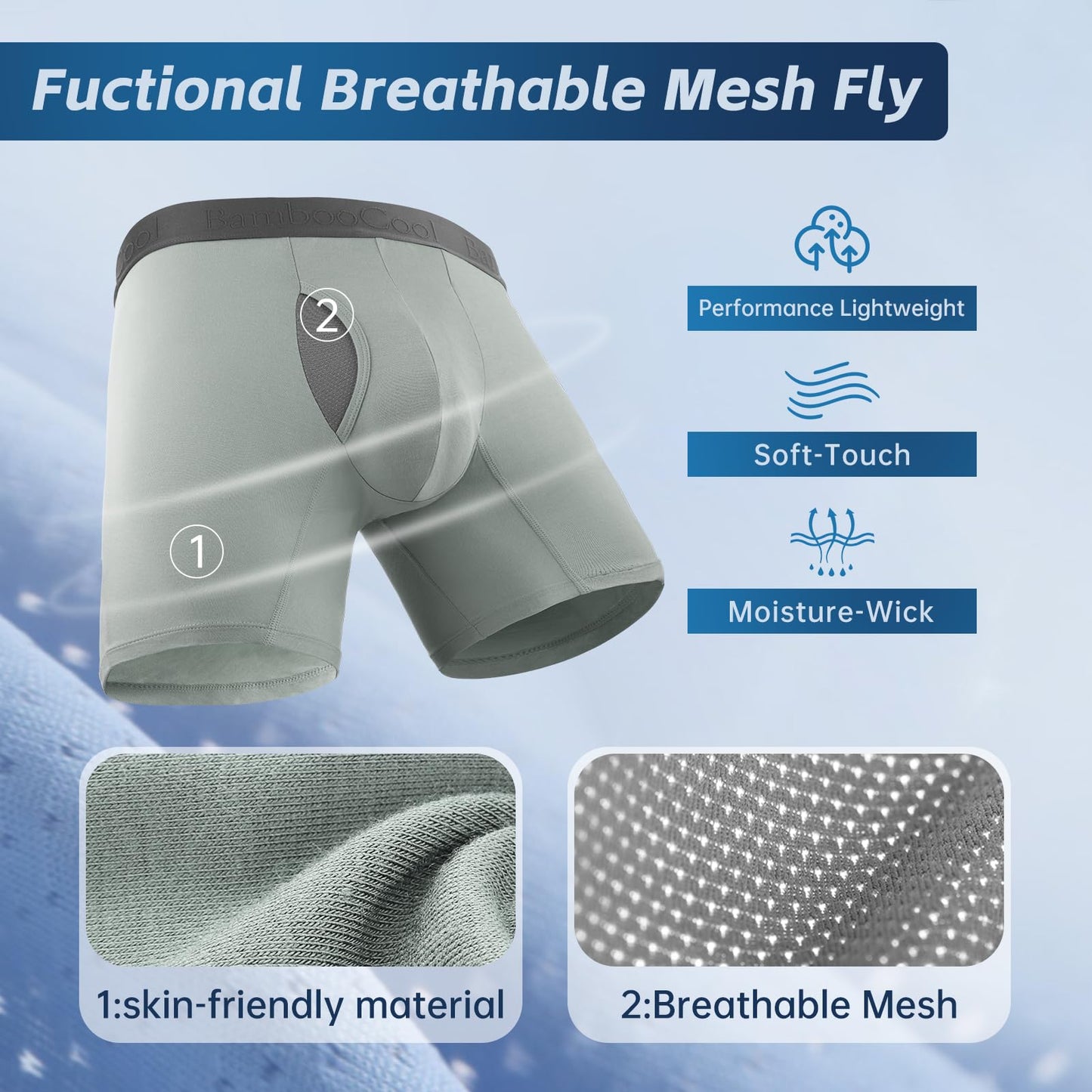 BAMBOO COOL Men's Ultra Breathable Underwear Mesh Boxer Briefs with Lightwight Wasitband,No Ride Up,Multipack - Medaid International