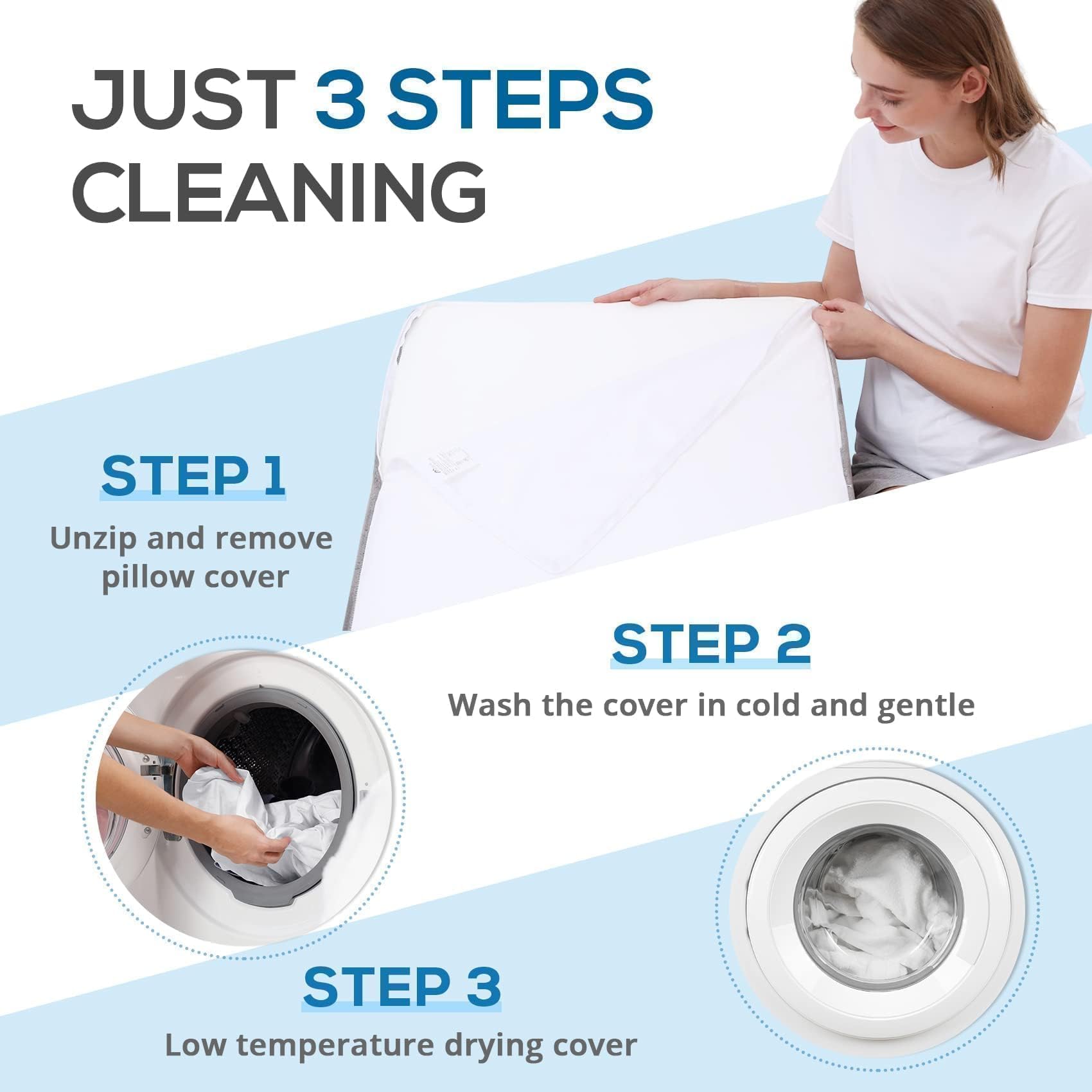 Sasttie Wedge Pillow, 12 Inch Memory Foam Bed Wedge Pillow for Sleeping, Acid Reflux, Back Pain, Post Surgery, and Snoring, Designed with Washable Cover, Cool Gray - Medaid International