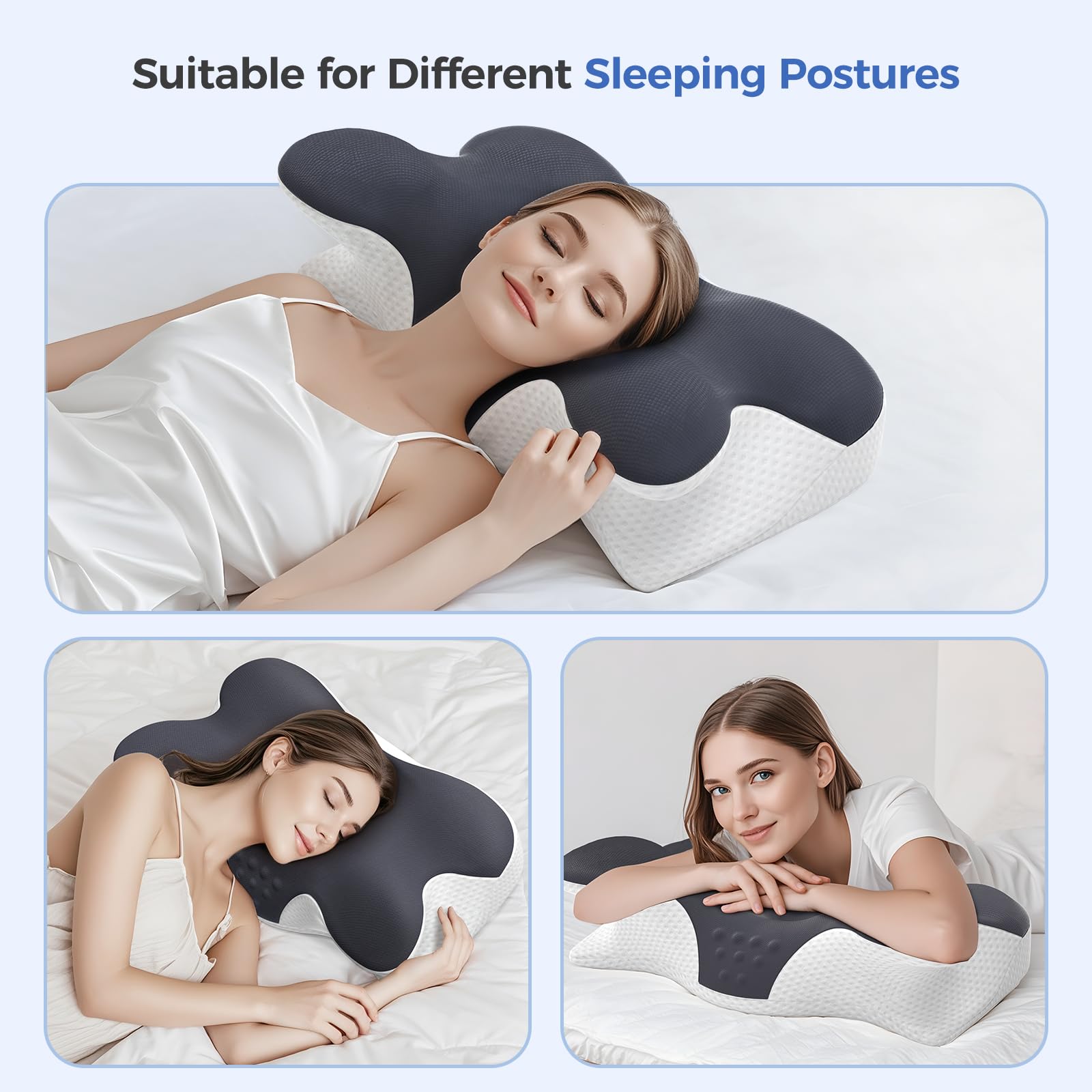 Cervical Neck Pillow for Neck Pain Relief,Neck Support Pillow for Sleeping, Side Sleeper Pillow for Bed,Memory Foam Ergonomic Pillows for Back Stomach Sleepers - Medaid International
