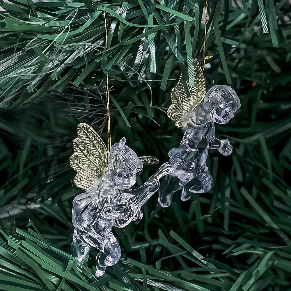4 PCS Christmas Transparent Angel Hanging Ornament Cute Angels with Gold Wings Xmas Tree Decorative Pendant 7 * 5CM - Medaid International