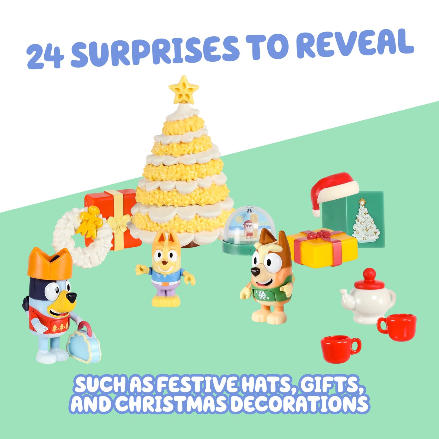 Bluey Advent Calendar Pack Toys for Girls and Boys, 24 Days of Surprises, Kids 2025 Advent Calendar w/Accessories, Stickers & Mini Christmas Tree - Medaid International