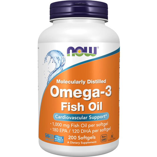NOW Foods Supplements, Omega-3 180 EPA / 120 DHA, Molecularly Distilled, Cardiovascular Support*, 200 Softgels - Medaid International