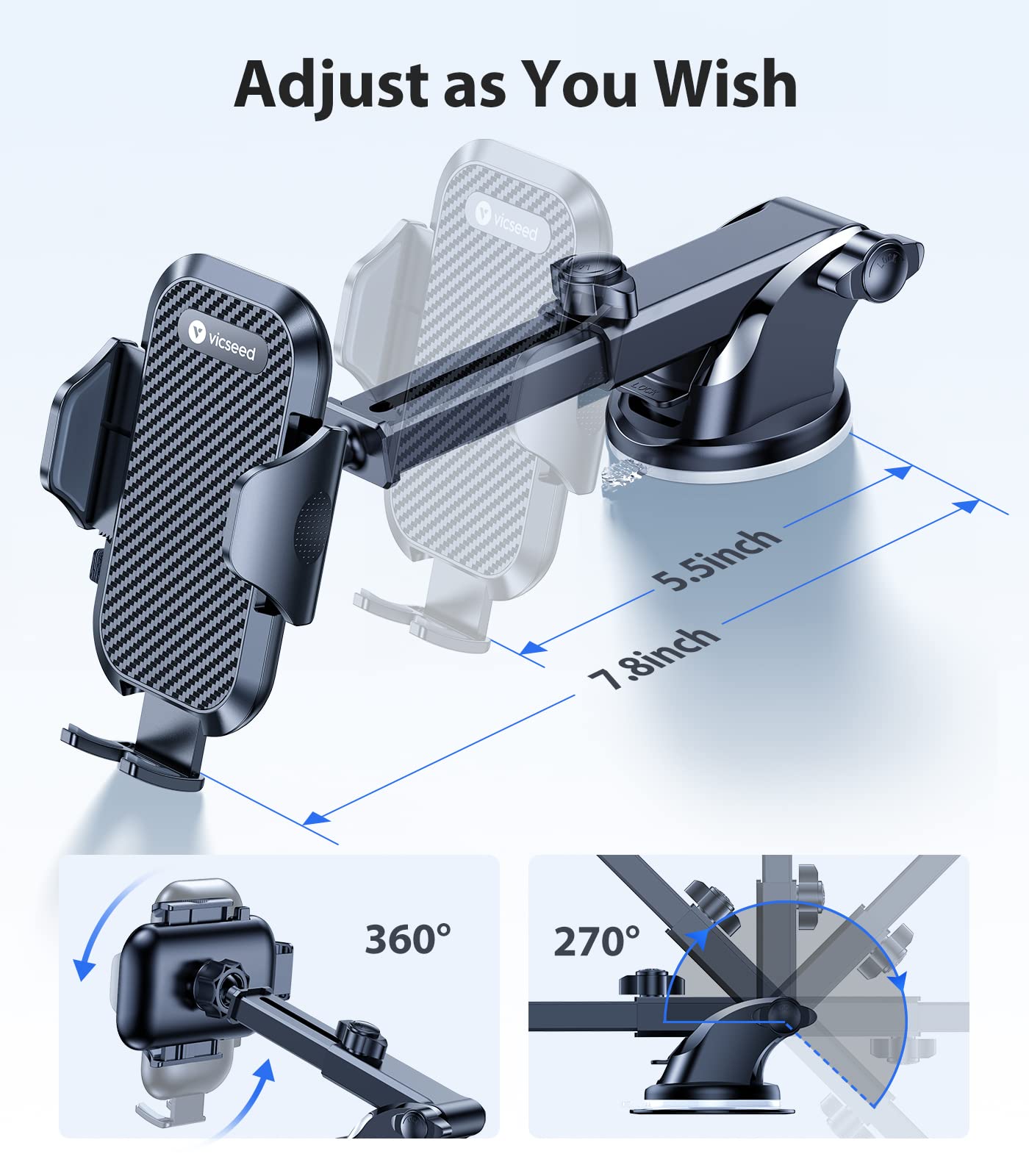VICSEED True Military-Grade Phone Holders for Your Car [Upgraded 95+LBS Strongest Suction] Cell Phone Mount for Car Dashboard Windshield Vent Truck Boat Stand Adjustable for iPhone 17 ProMax Android - Medaid International