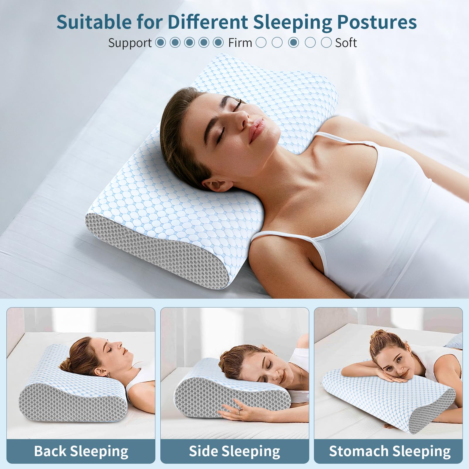 Cervical Neck Pillow for Pain Relief, Contour Memory Foam Pillows for Sleeping, Odorless Ergonomic Pillow Adjustable Orthopedic Cooling Pillow Bed Pillow Neck Support for Side Back Stomach Sleepers - Medaid International
