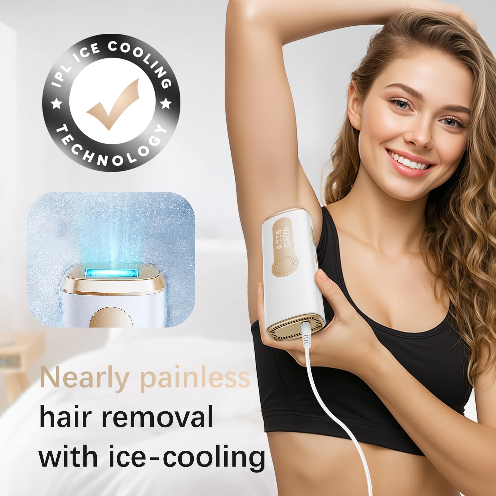Laser Hair Removal, IPL Laser Hair Removal Device for Women & Men, Safe at-Home Nearly Painless 45°F Ice-Cooling Contact, Long-Lasting Result for Full Body & Face, Off-White - Medaid International