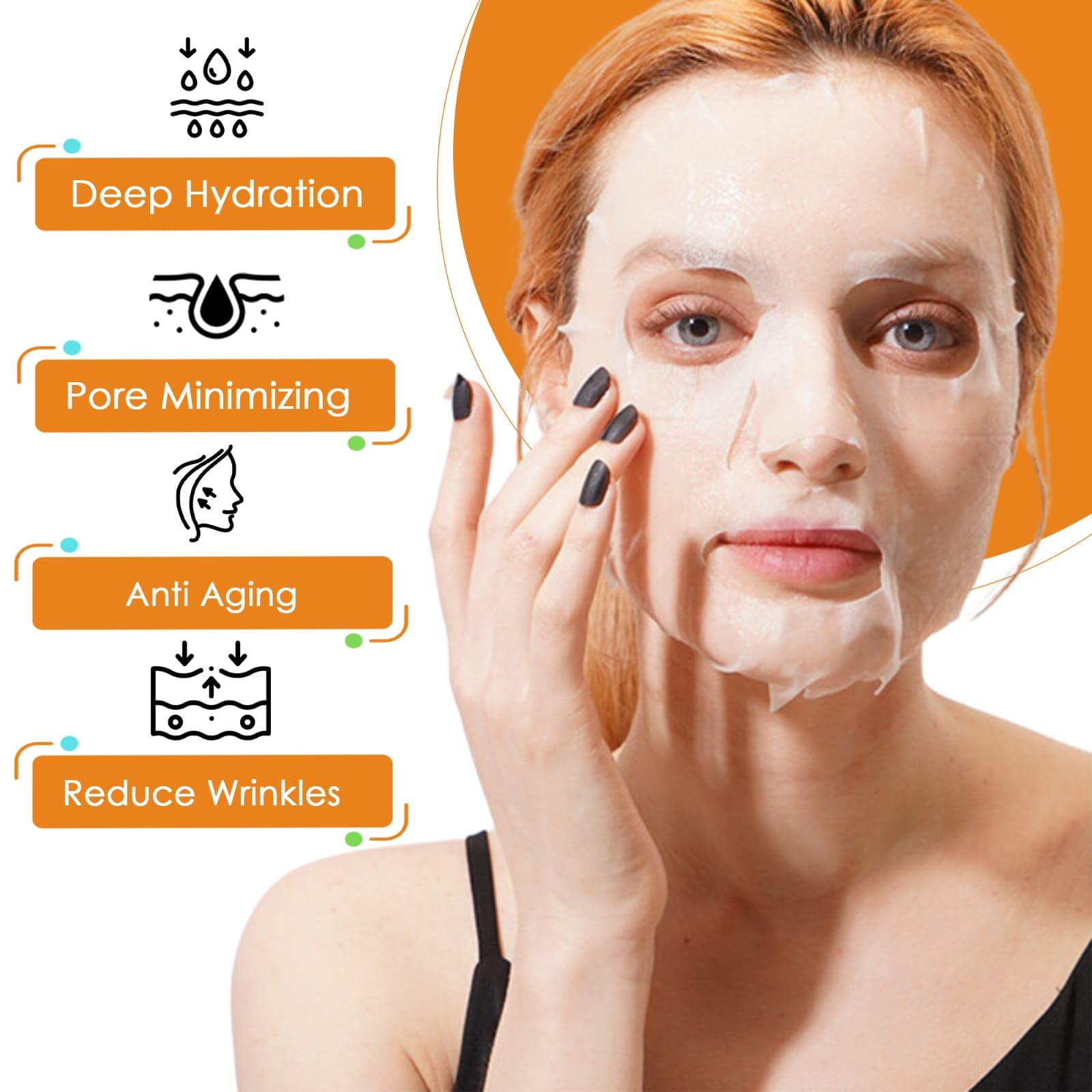 FERRYGROW Face Sheet Mask | 3 Variants: Aloe Vera, Orange Vitamin C, Green Tea | Hydrating & Nourishing Skincare for Glowing Skin | Deep Moisture & Self-Care Beauty Sheets 12pcs - Medaid International