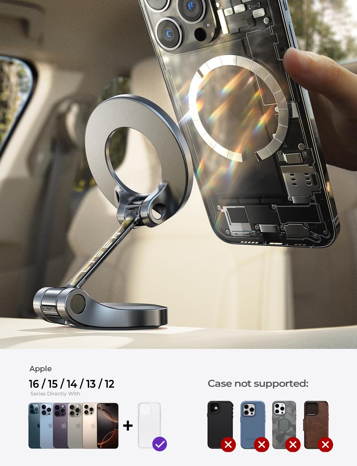 LISEN for iPhone 17 Pro Max MagSafe Car Mount, Ultra Magnetic Phone Holder for Car Dashboard, Car Accessories for iPhone 17 Pro Max,Gifts for Men Women Him Her, Fit for iPhone17 Pro/Air/Max 16 15 14 - Medaid International