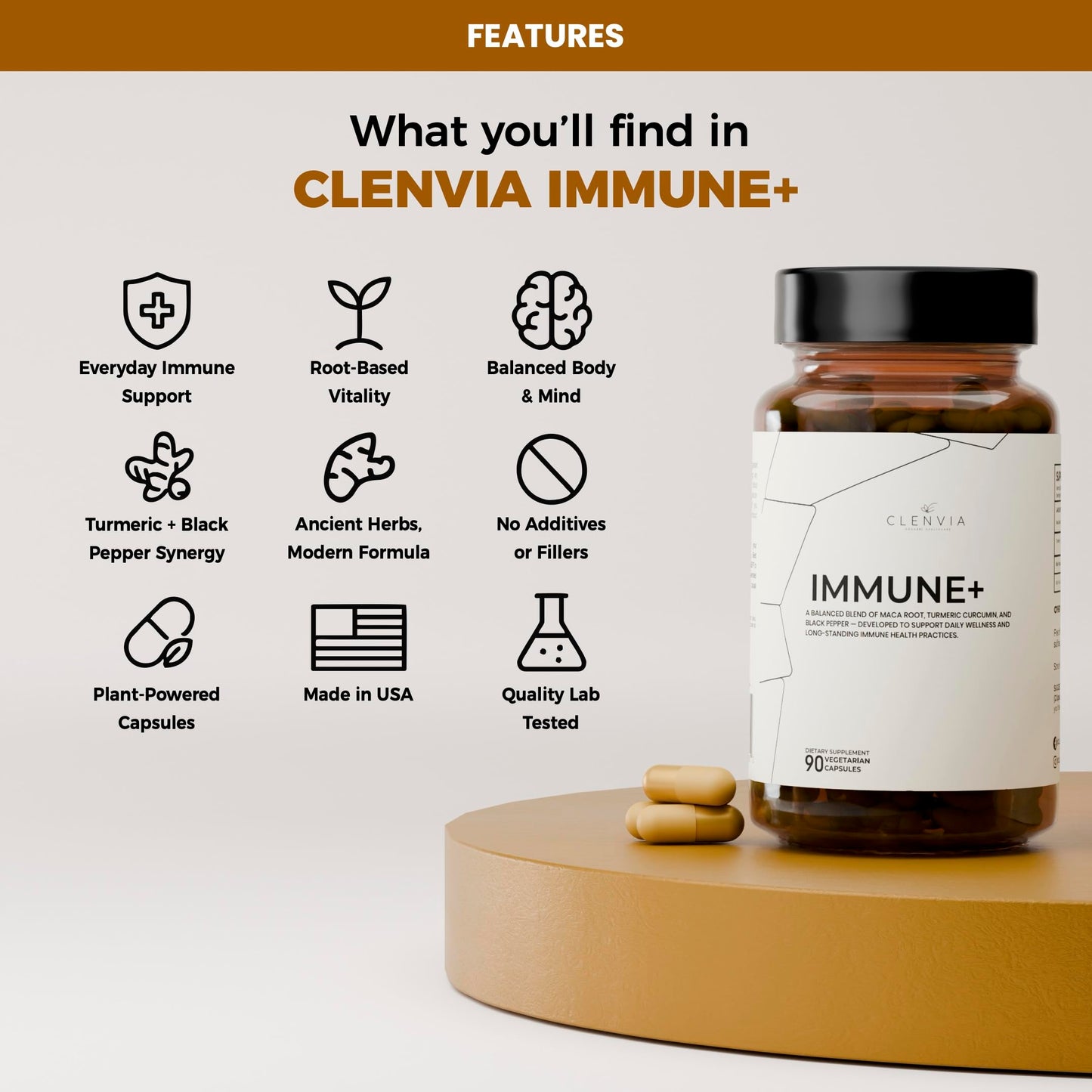 Immune Support Supplement – Advanced Herbal Blend with Turmeric, Maca Root & Black Pepper – Daily Wellness Formula – 90 Vegan Capsules – Made in USA - Medaid International