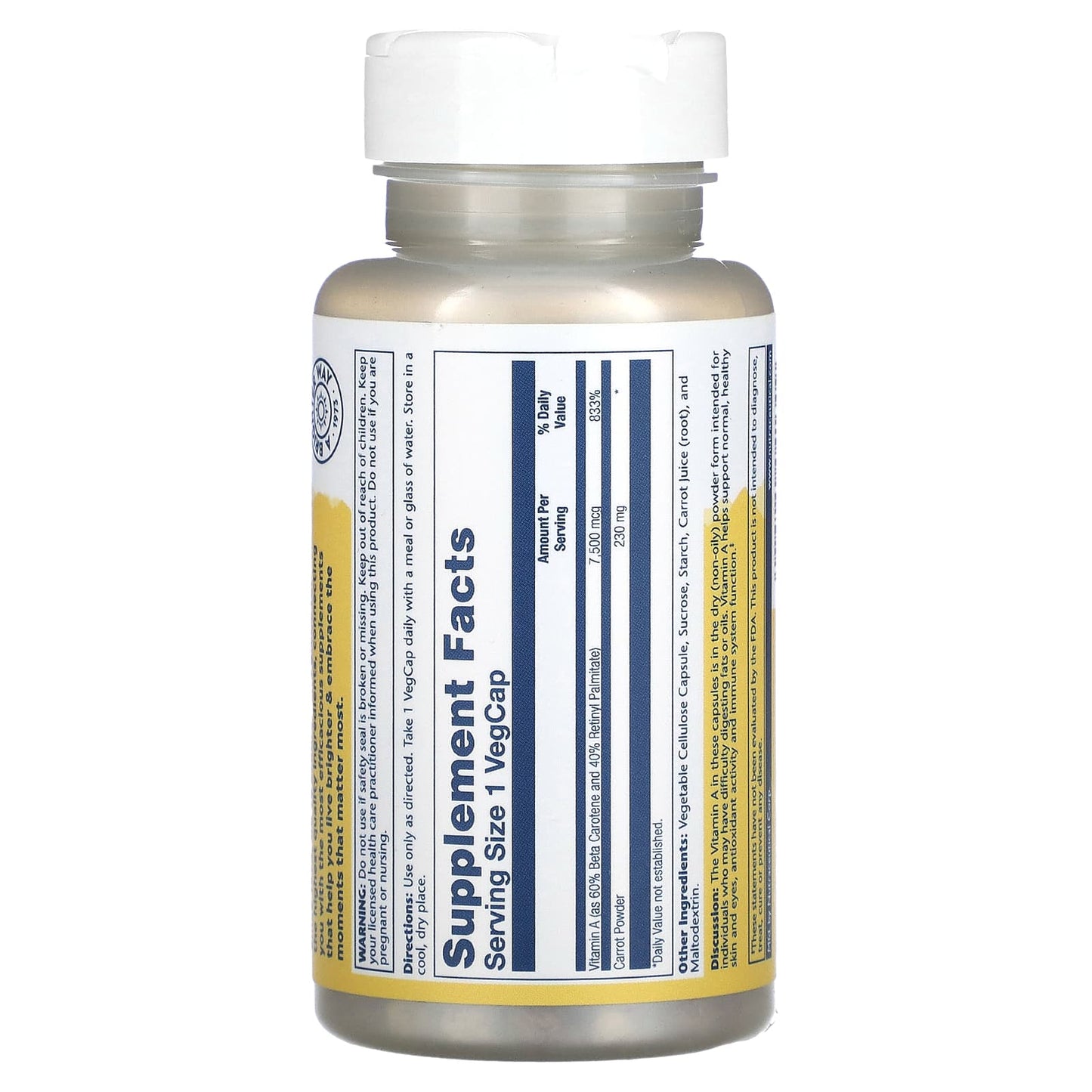 Solaray, Dry Form Vitamin A, 7,500 mcg, 60 VegCaps - Medaid International