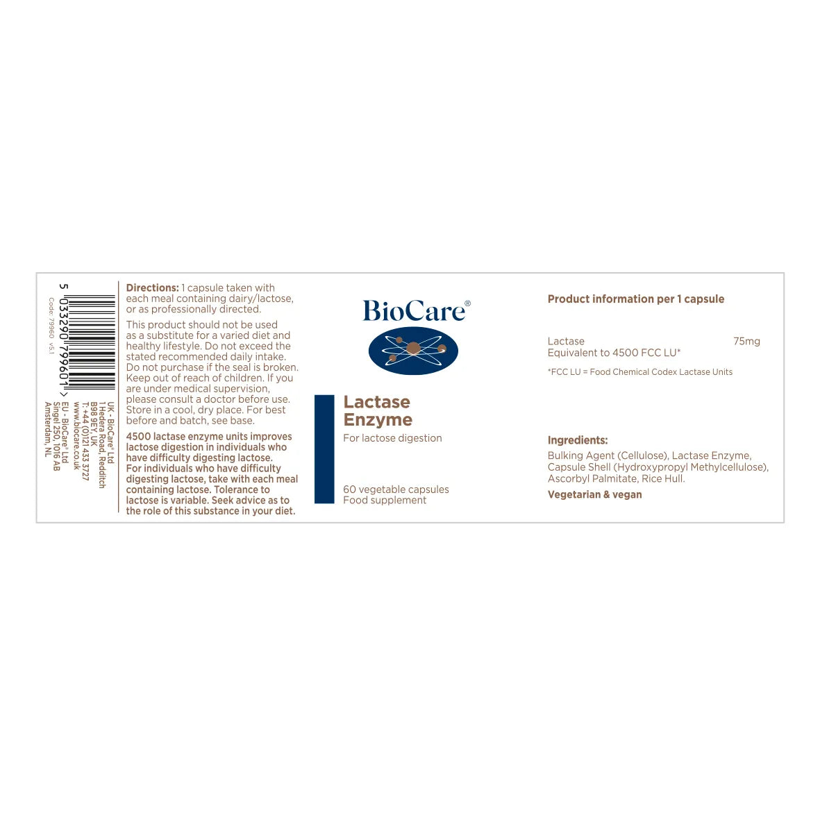 BioCare - Lactase Enzyme 60 Capsules - Medaid International