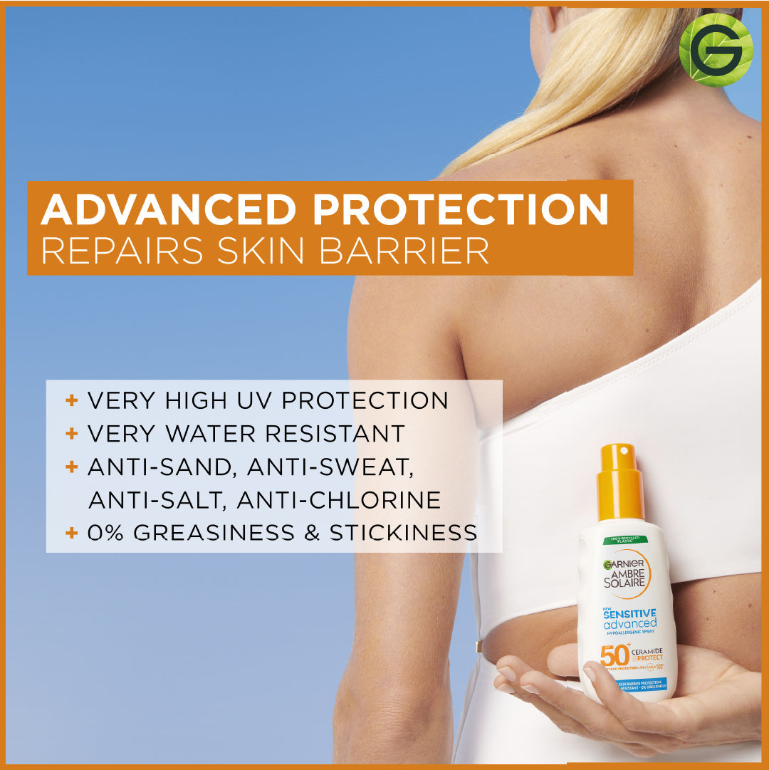 Garnier Ambre Solaire Sensitive Advanced SPF 50+ Ceramide Protect Sunscreen Spray For Adults 150ml