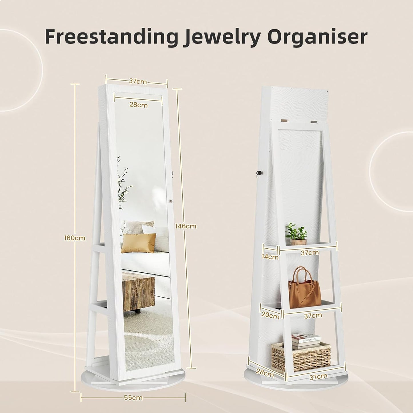 360° Swivel Lockable Jewelry Armoire Mirror