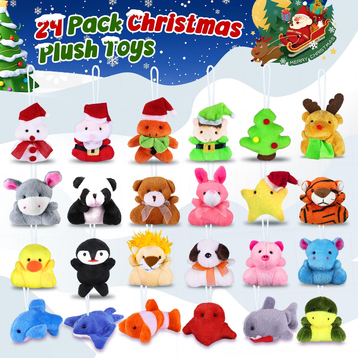 Christmas Advent Calendar 2025 for Kids, 24 Days Xmas Countdown Calendar with Mini Stuffed Animal Bulk Plush Keychain, Christmas Tree Decorations Party Favor Toys Stocking Stuffers Prizes Xmas Gifts - Medaid International