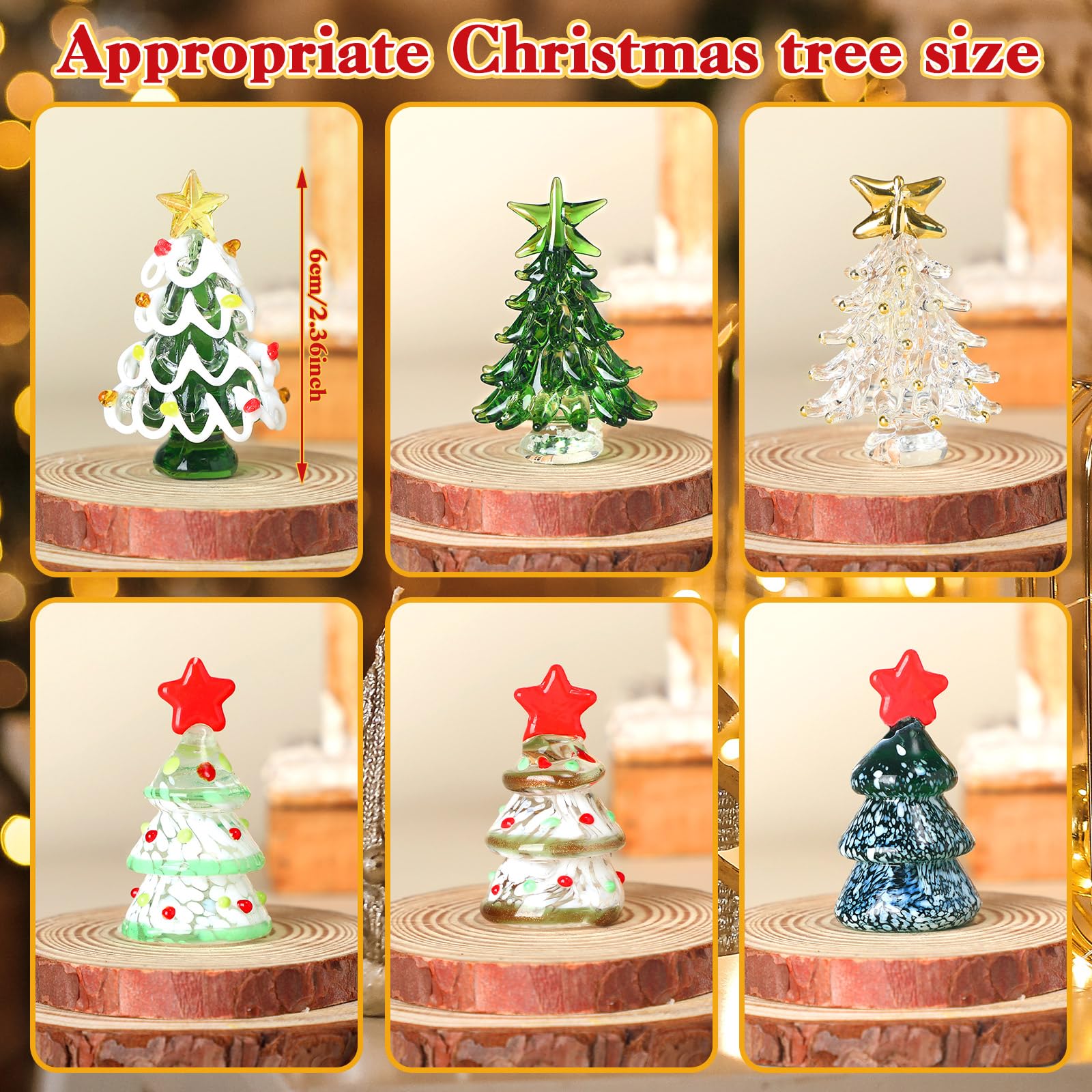 6 Pcs Glass Christmas Tree Gifts Set 2.4" Mini Green Crystal Christmas Trees Figurines Small Tabletop Holiday Decor Glass Xmas Miniature Trees Gift Ornaments for Xmas Party Living Room Mantel Tabletop - Medaid International