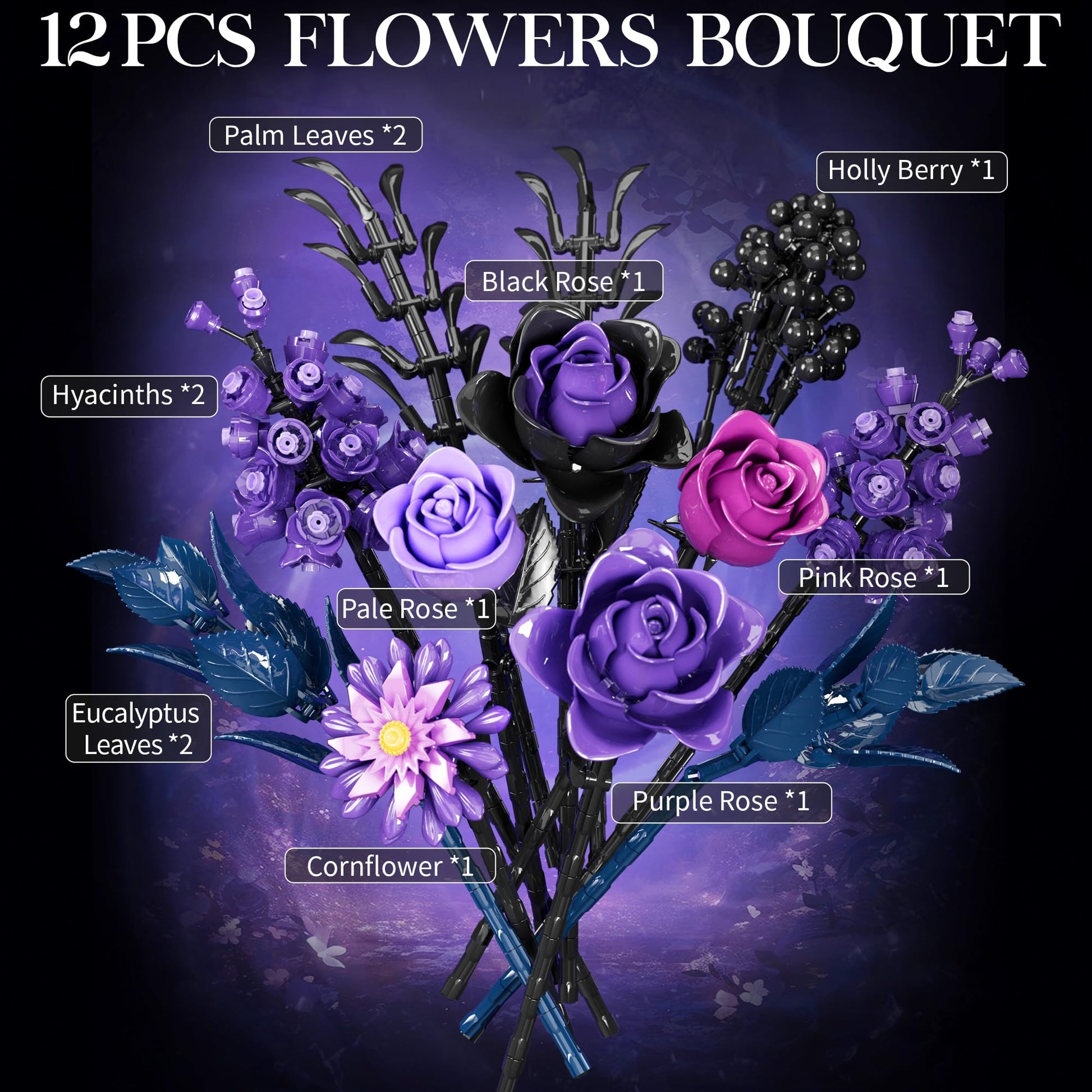 Qinline Purple Rose Advent Calendar 2025 for Adults Teens Kids - Christmas Flower Bouquet Building Blocks 24 Day Countdown Calendar Artificial Botanical Collectio Halloween Home Decor Gifts for Women - Medaid International