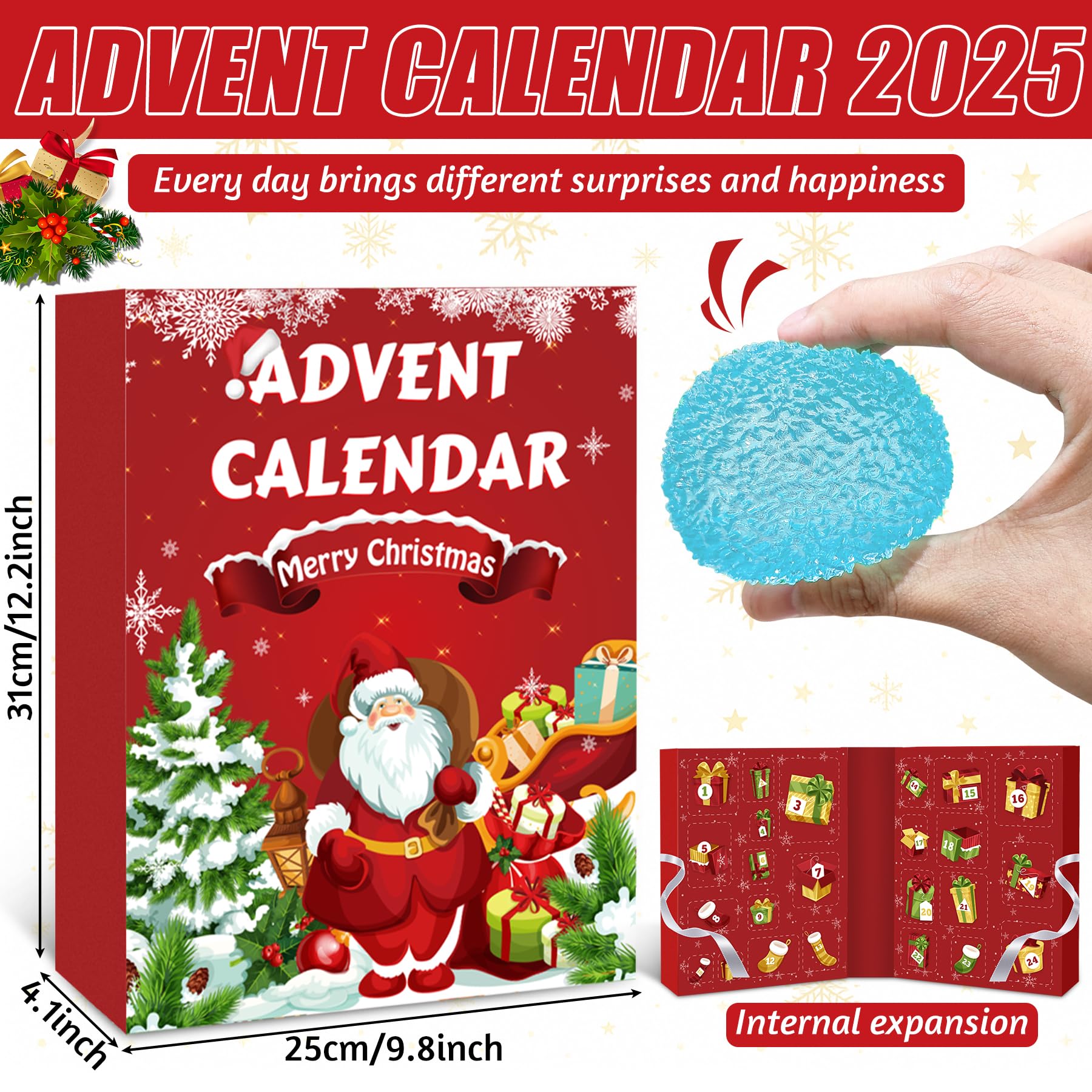 Advent Calendar 2025, 24 Days of Christmas Countdown Calendar for 24 Kawaii Squishies Toys, Surprises Sensory Fidget Toys for Kids & Adult, Christmas Party Favors Gift - Medaid International