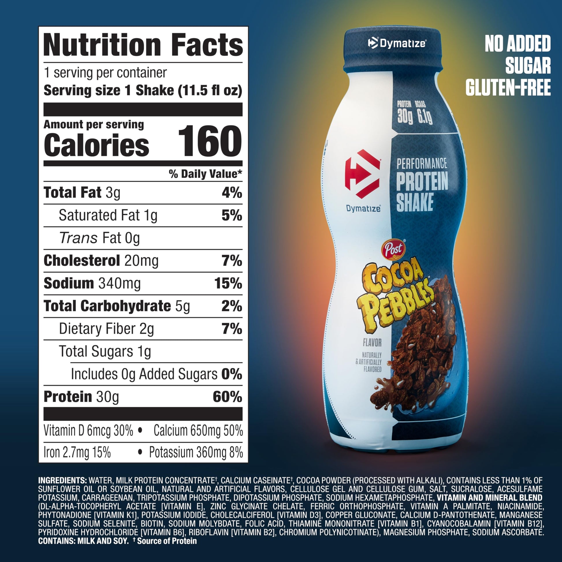 Dymatize Performance Protein Shake, Cocoa Pebbles, 30g of Protein, 6.1g BCAA for Muscle Recovery, No Added Sugar, Low Fat, 24 Vitamins and Minerals, Gluten-Free, Ready to Drink, On-the-Go Snack, 11.5fl oz, 12 pack - Medaid International