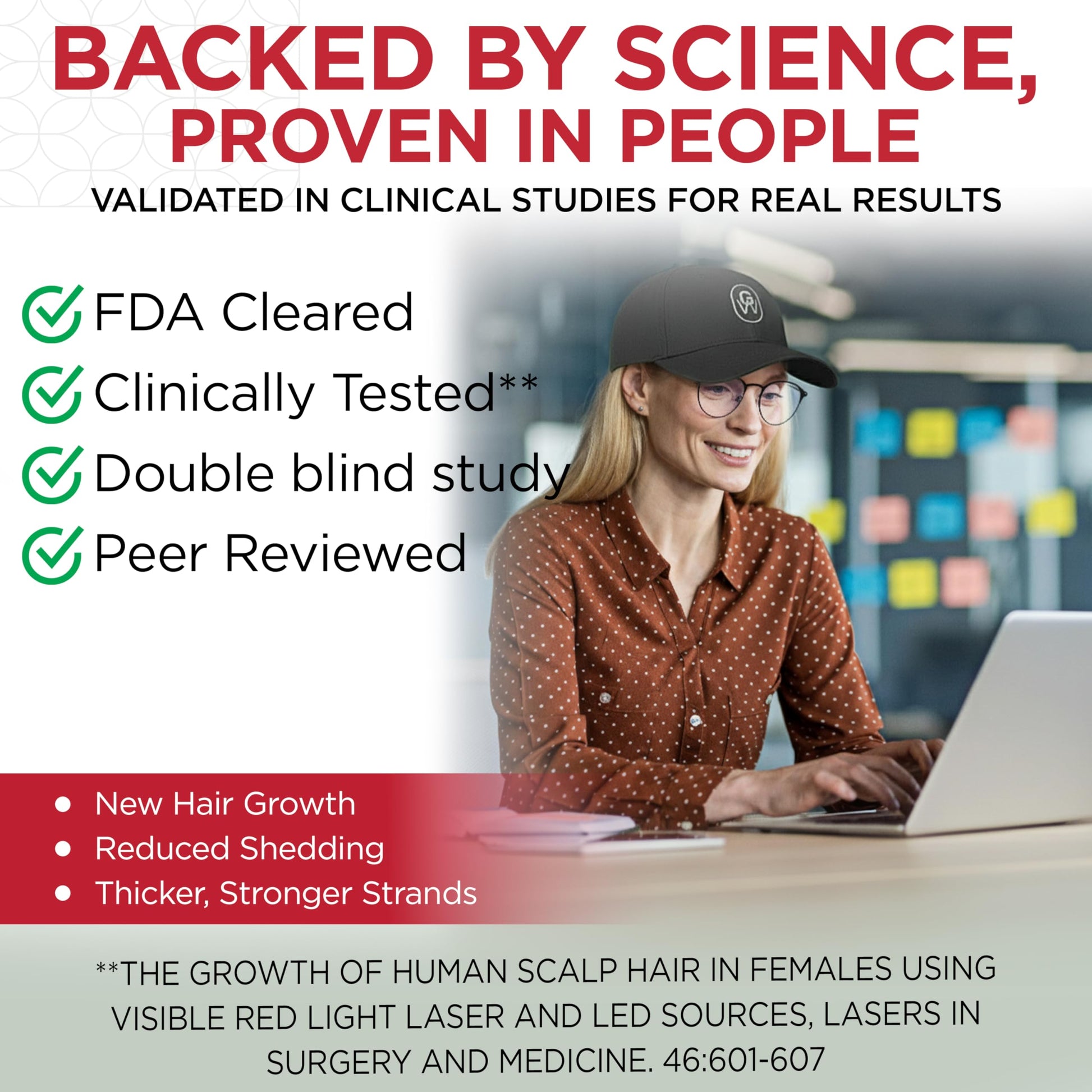 GroWell Red Light Therapy Hair Growth Cap – FDA Cleared Laser Treatment for Hair Regrowth and Reduced Shedding – LED & Laser Red Light Therapy Clinically Proven in Double-Blind Studies -Black - Medaid International