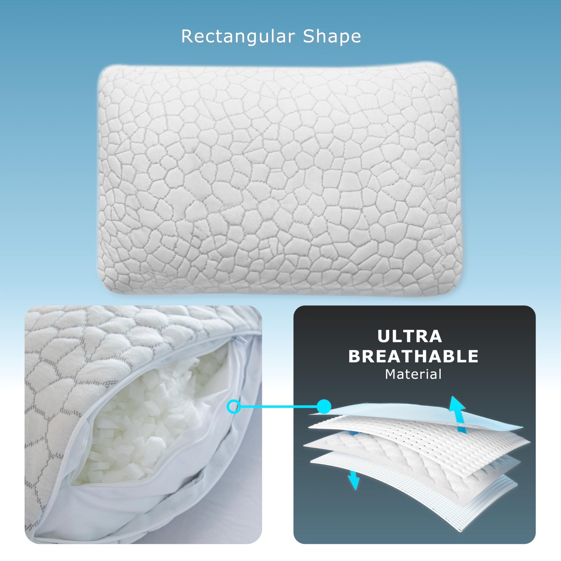 Pharmedoc Adjustable Shredded Memory Foam Bed Pillow - Perfect for Side Sleeper - Rectangular - Neck Support for Pain Relief - Queen Size - Extra Filling Pack - Medaid International