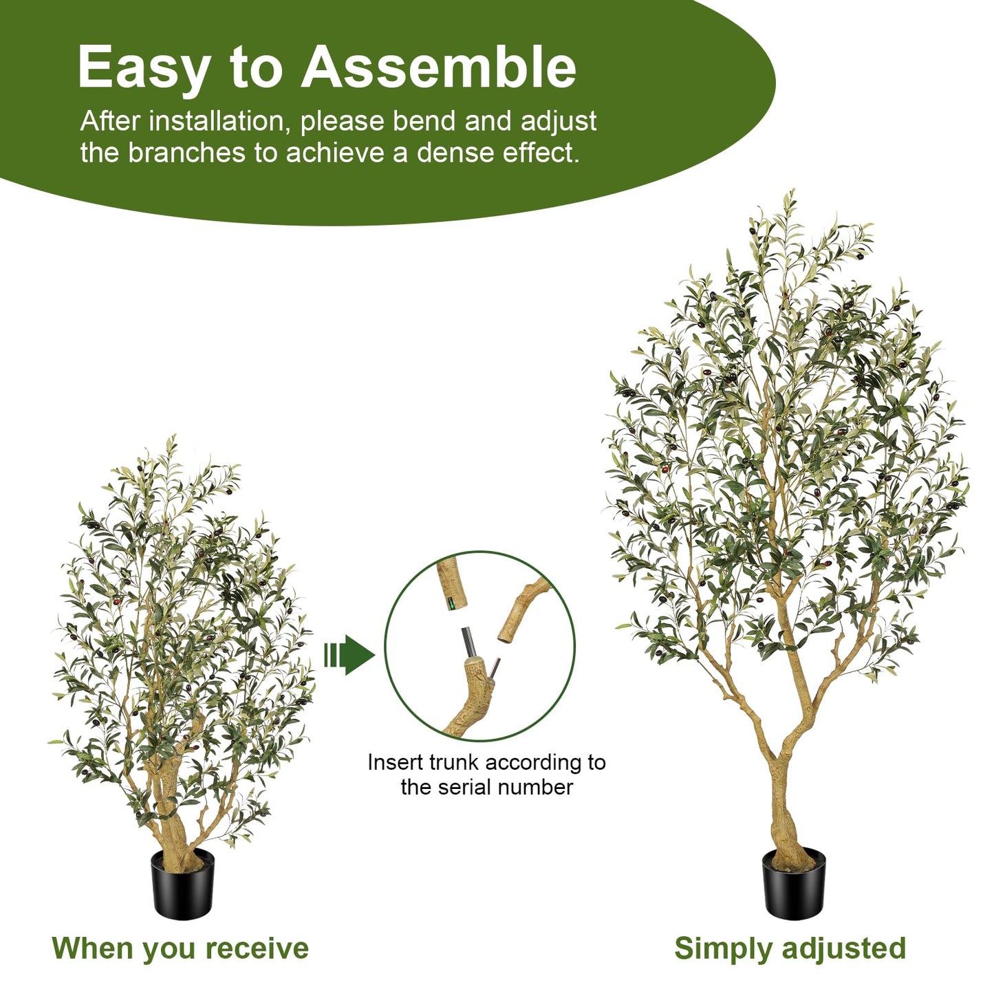 PHYTREE Faux Olive Tree 7FT, Olive Trees Artificial Indoor, Large Fake Tree with Realistic Leaves Branches and Lifelike Fruits for Home Office Living Room Decor - Medaid International