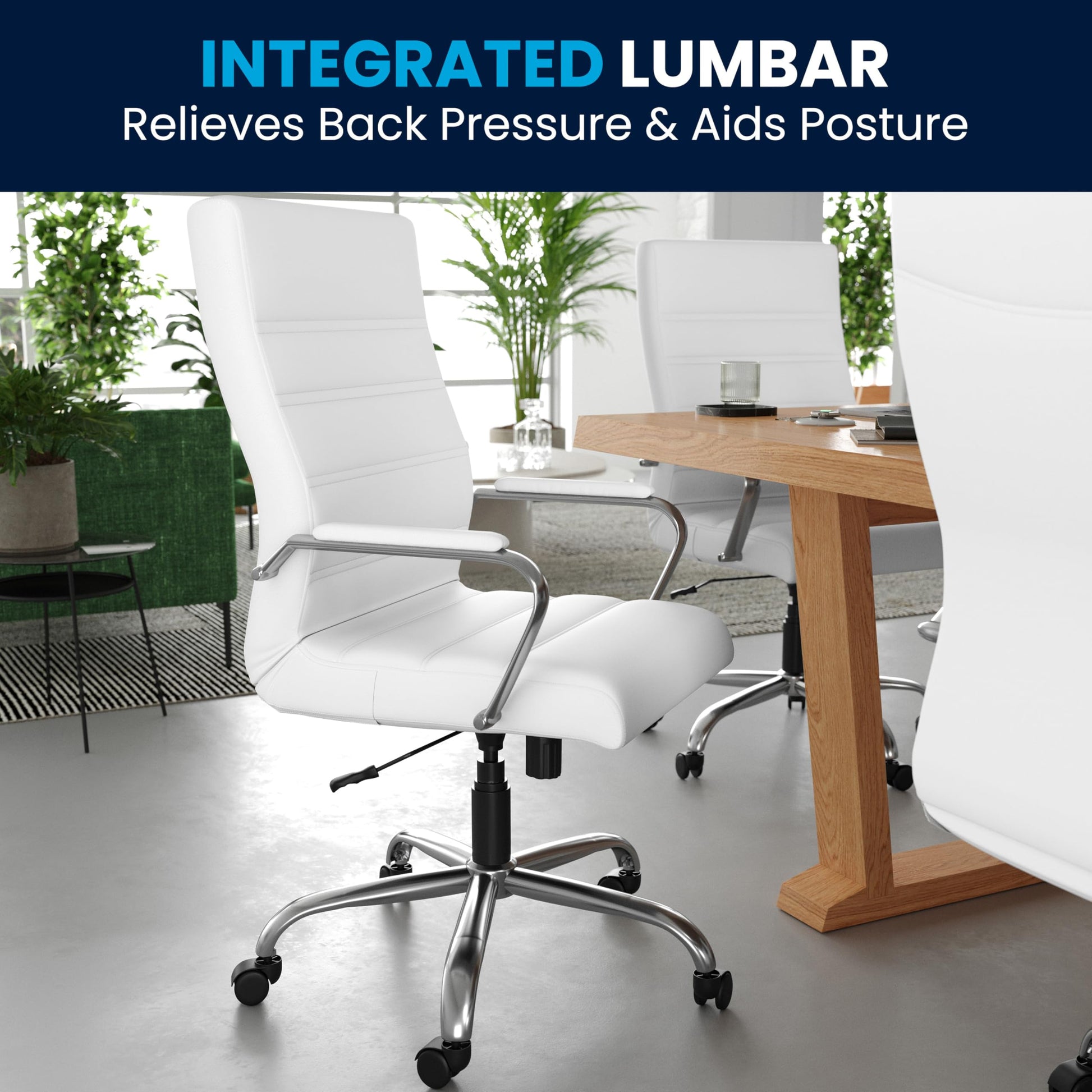 Flash Furniture Whitney High-Back Swivel LeatherSoft Desk Chair with Padded Seat and Armrests, Adjustable Height Padded Office Chair, White/Chrome - Medaid International