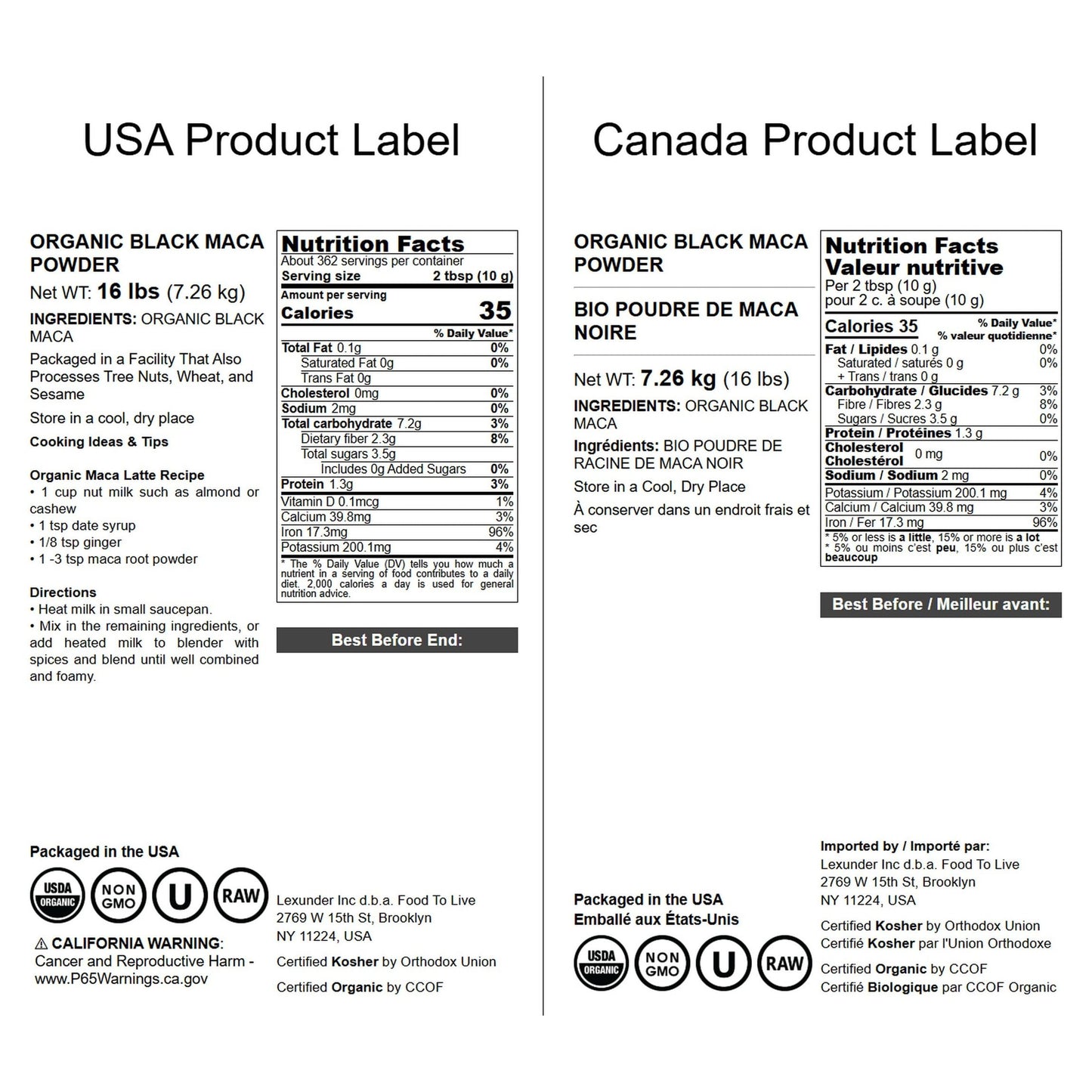 Food to Live Organic Black Maca Powder, 16 Pounds – Raw Ground Maca Root, Non-GMO, Kosher, Fine Flour, Bulk - Medaid International