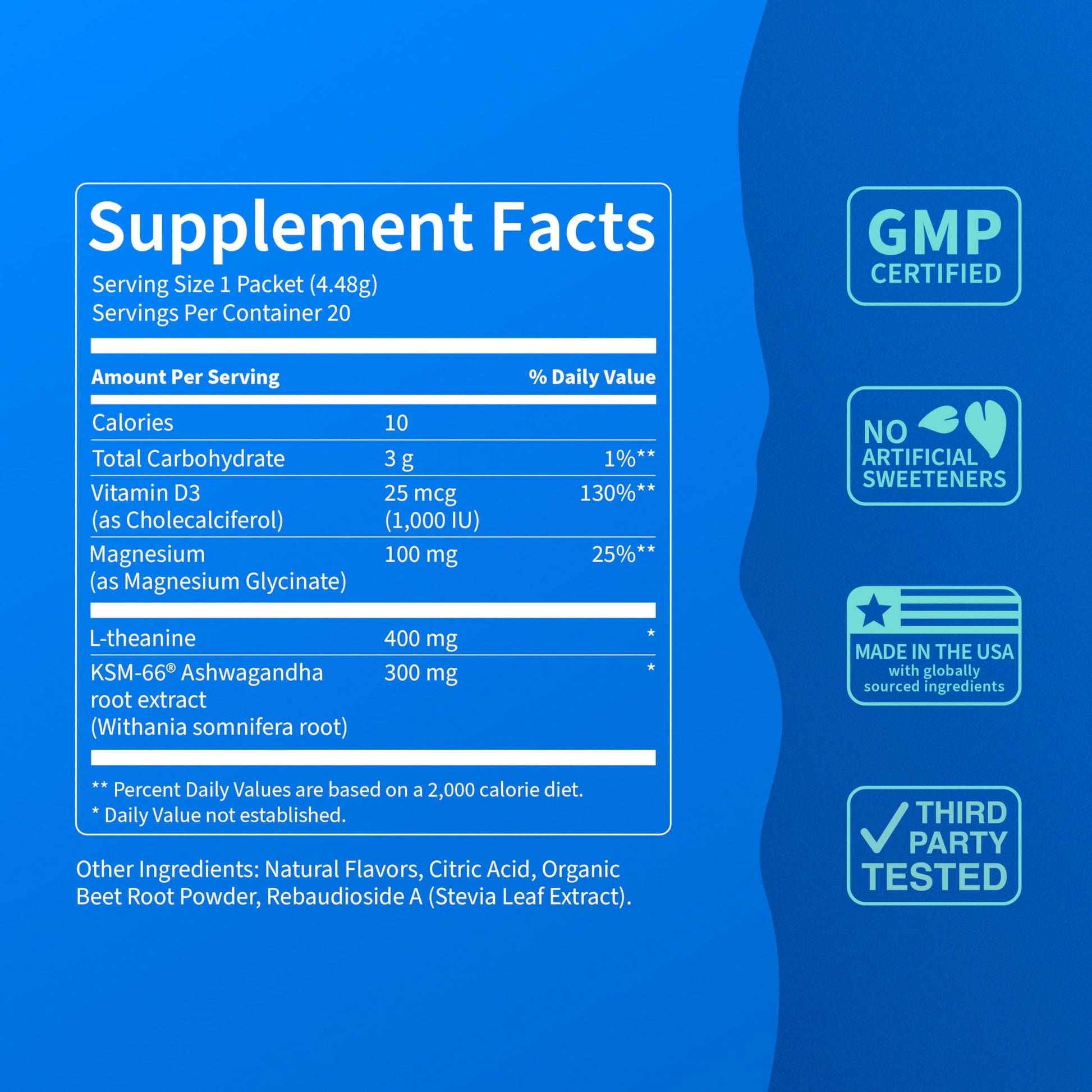 Nello Supercalm Powdered Drink Mix, Raspberry Lemonade, L Theanine, Ksm-66 Ashwagandha, Magnesium Glycinate, Vitamin D 3, Supplements for Relaxation & Focus, No Sugar, Non GMO, On The Go, 20 Ct - Medaid International