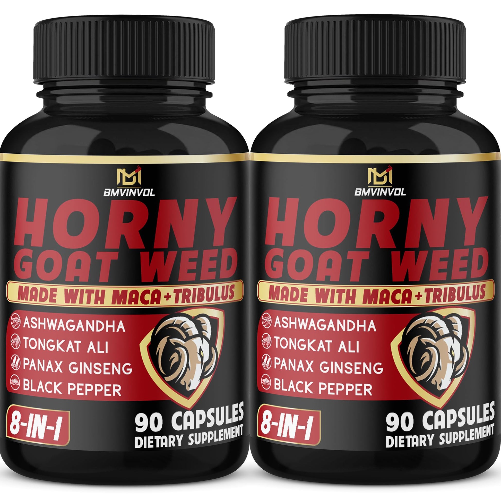 BMVINVOL 2Packs Horny Goat Weed Capsules - 180 Capsules for 6 Month Supply - Maca, Ginseng, Tribulus Terrestris, Ashwagandha - Medaid International