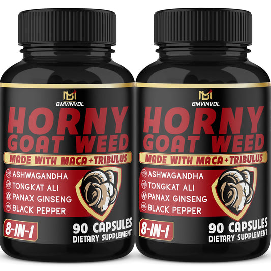 BMVINVOL 2Packs Horny Goat Weed Capsules - 180 Capsules for 6 Month Supply - Maca, Ginseng, Tribulus Terrestris, Ashwagandha - Medaid International