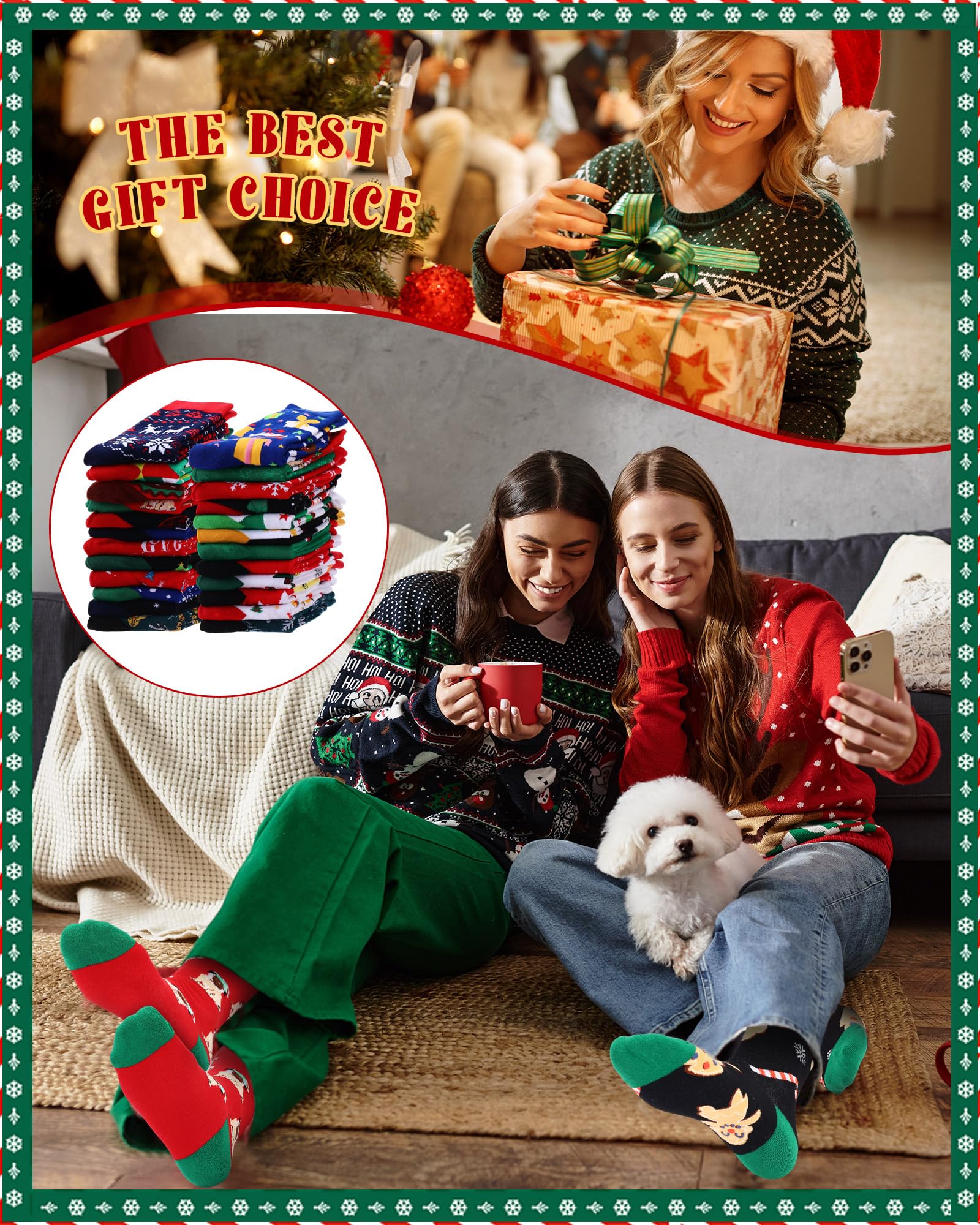 Suhine Christmas Socks Bulk for Women Men Crew Cotton Novelty Xmas Santa Claus Socks for Christmas Holiday Gifts(36,Stylish Style) - Medaid International