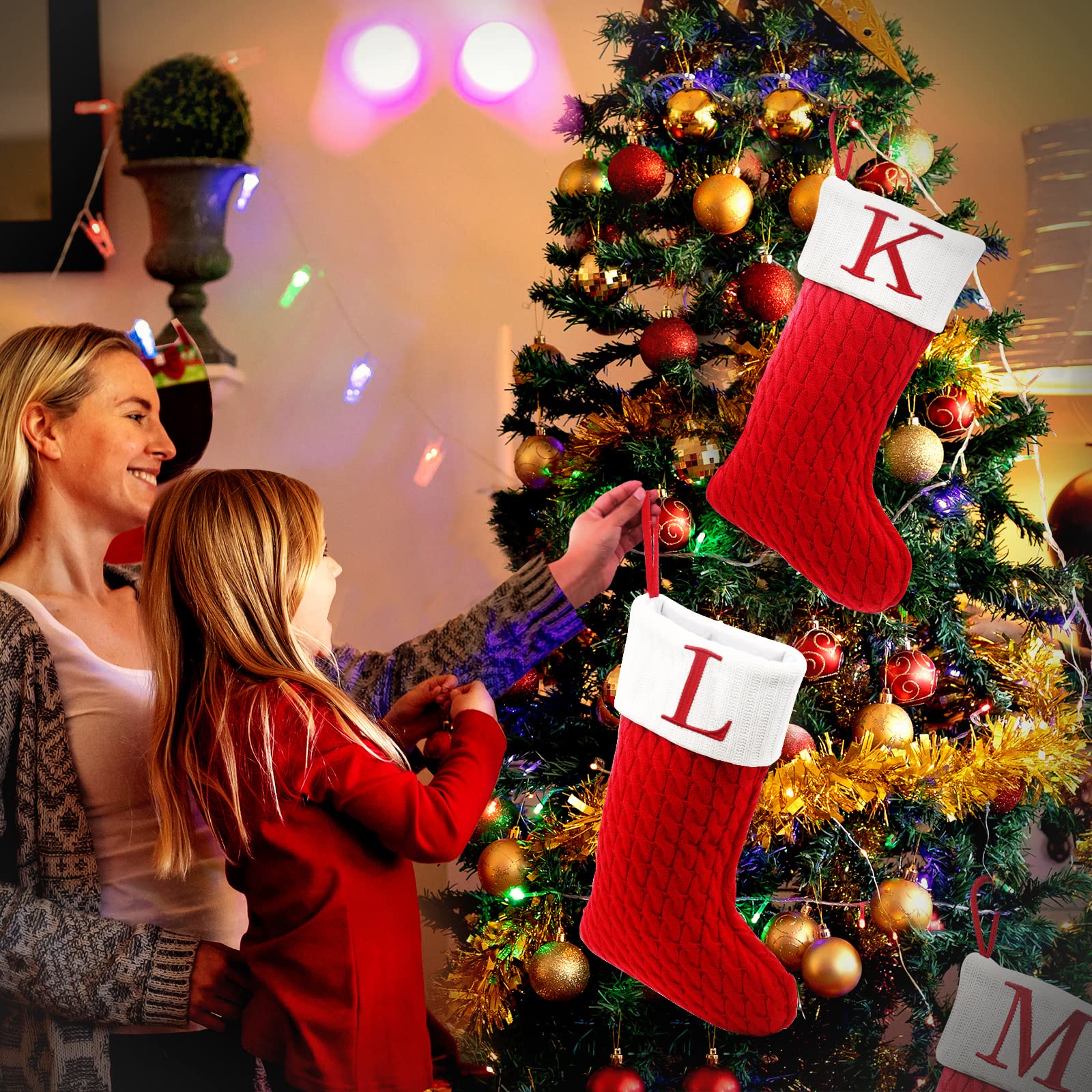 ZOEA 20 Inches Christmas Stockings with Initials, Large Embroidered Letter Knit Christmas Stocking for Family Holiday Decorations and Xmas Gift (L, Red) - Medaid International