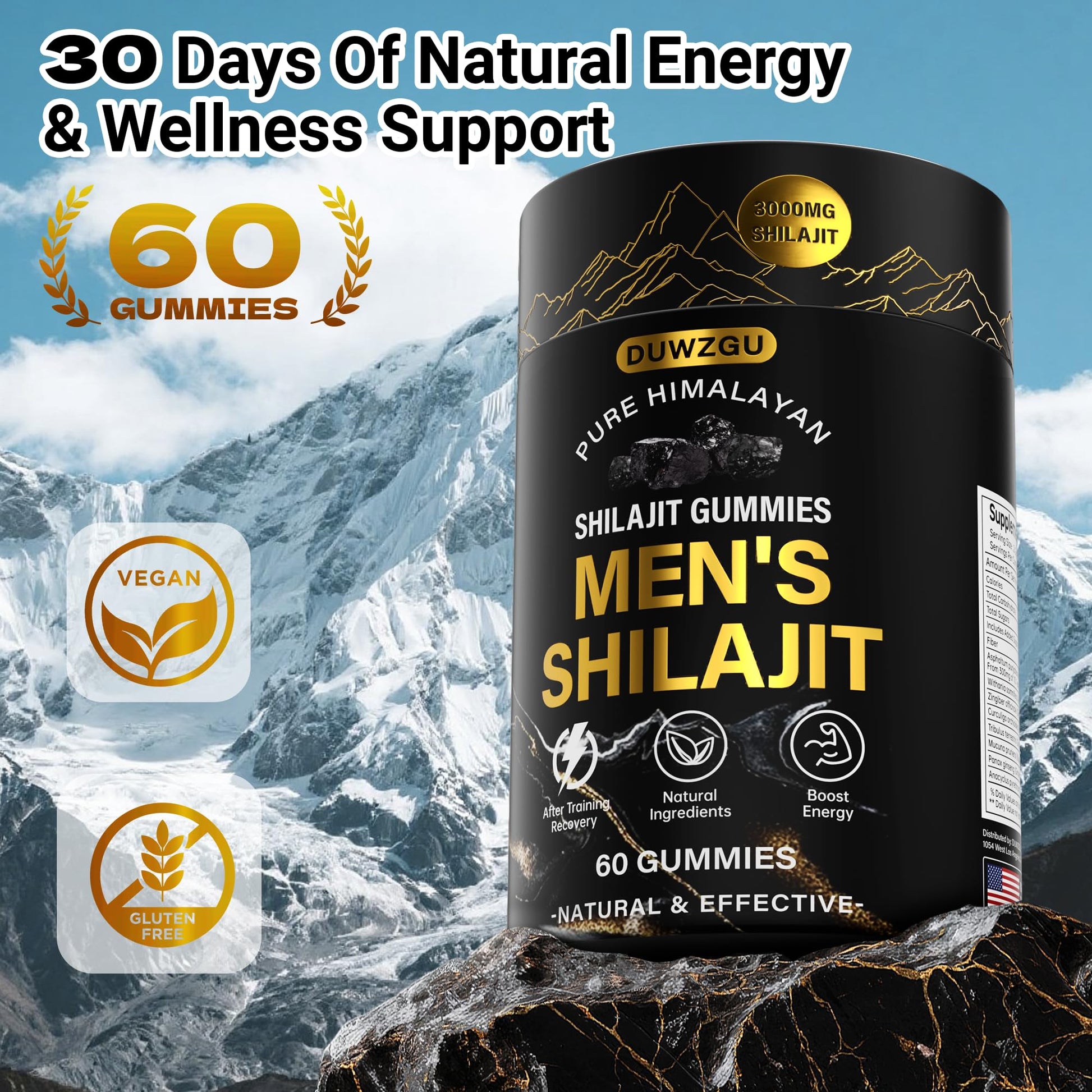 Himalayan Shilajit Gummies for Men & Women –100% Natural Organic Gold Gummies 3000mg with Ashwagandha,Black Musli,Helps Boost Energy,Gokshura,Stamina Vitality Support -Vegan, Non-GMO - 60 Gummies - Medaid International