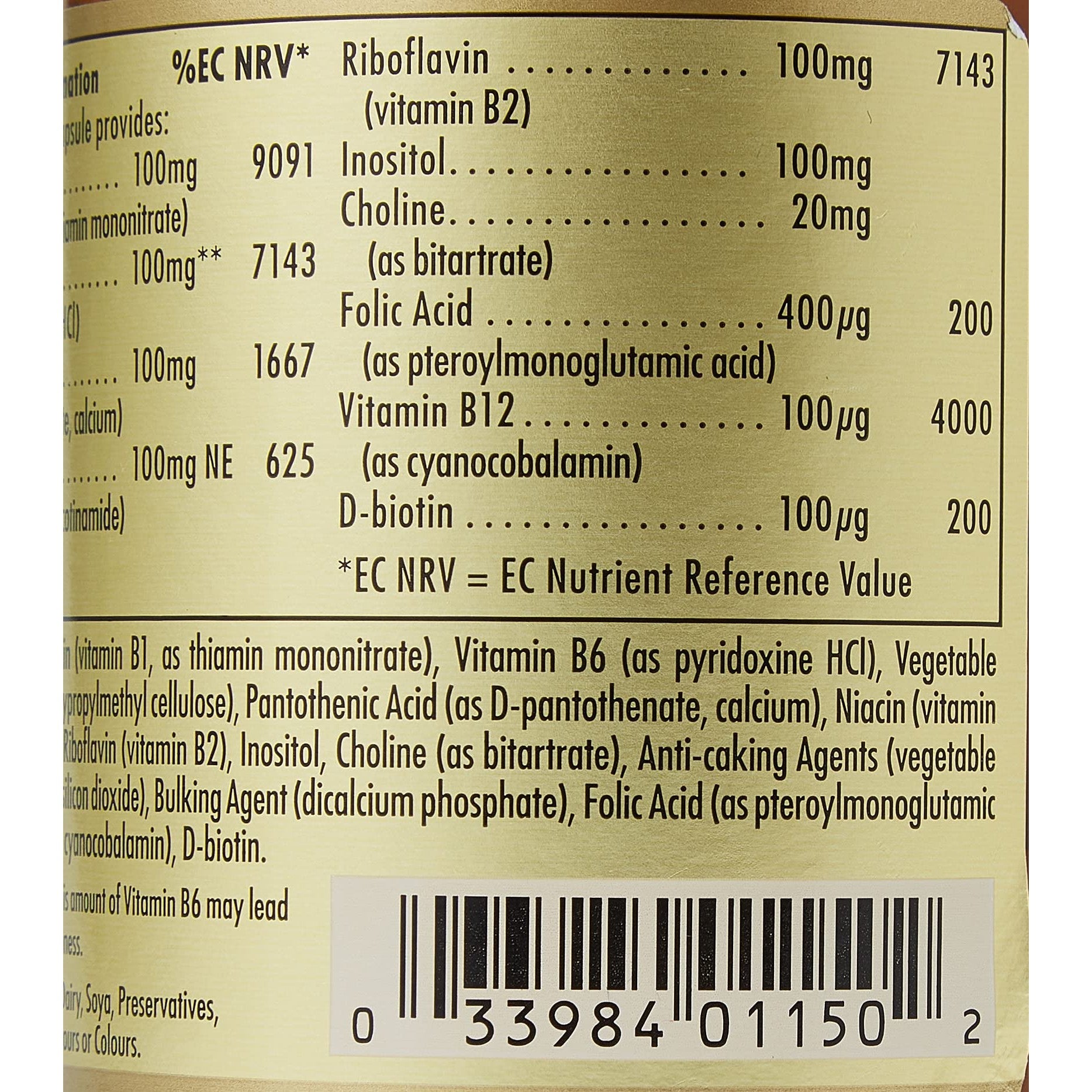 Solgar B-Complex "100", 100 Vegetable Capsules - Nervous System Support - Supports Energy Metabolism - Non-GMO, Vegan, Gluten Free, Dairy Free, Kosher - 100 Servings - Medaid International
