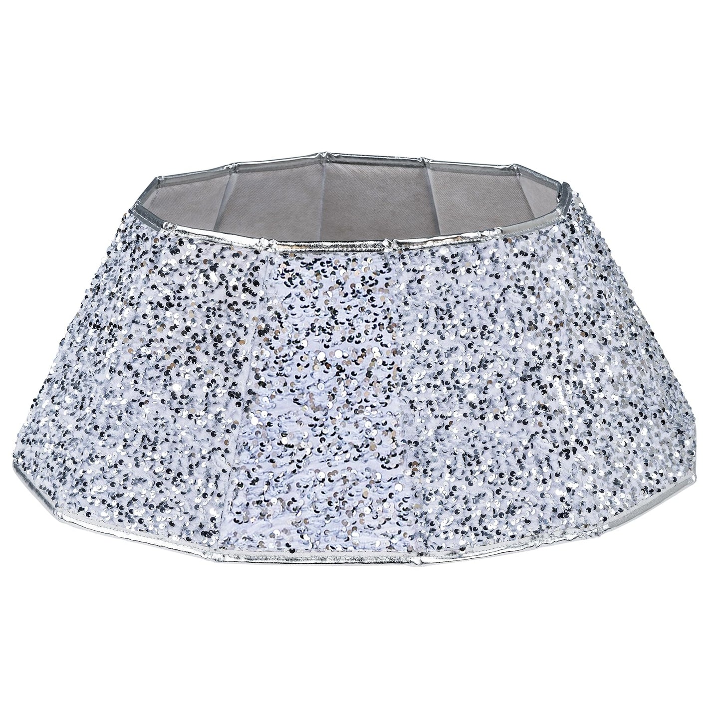Blissun Christmas Tree Collar, Sequin Christmas Tree Skirt, Folable Christmas Tree Ring, Xmas Tree Stand Base Cover for Christmas Tree Decoration (Silver, Round) - Medaid International