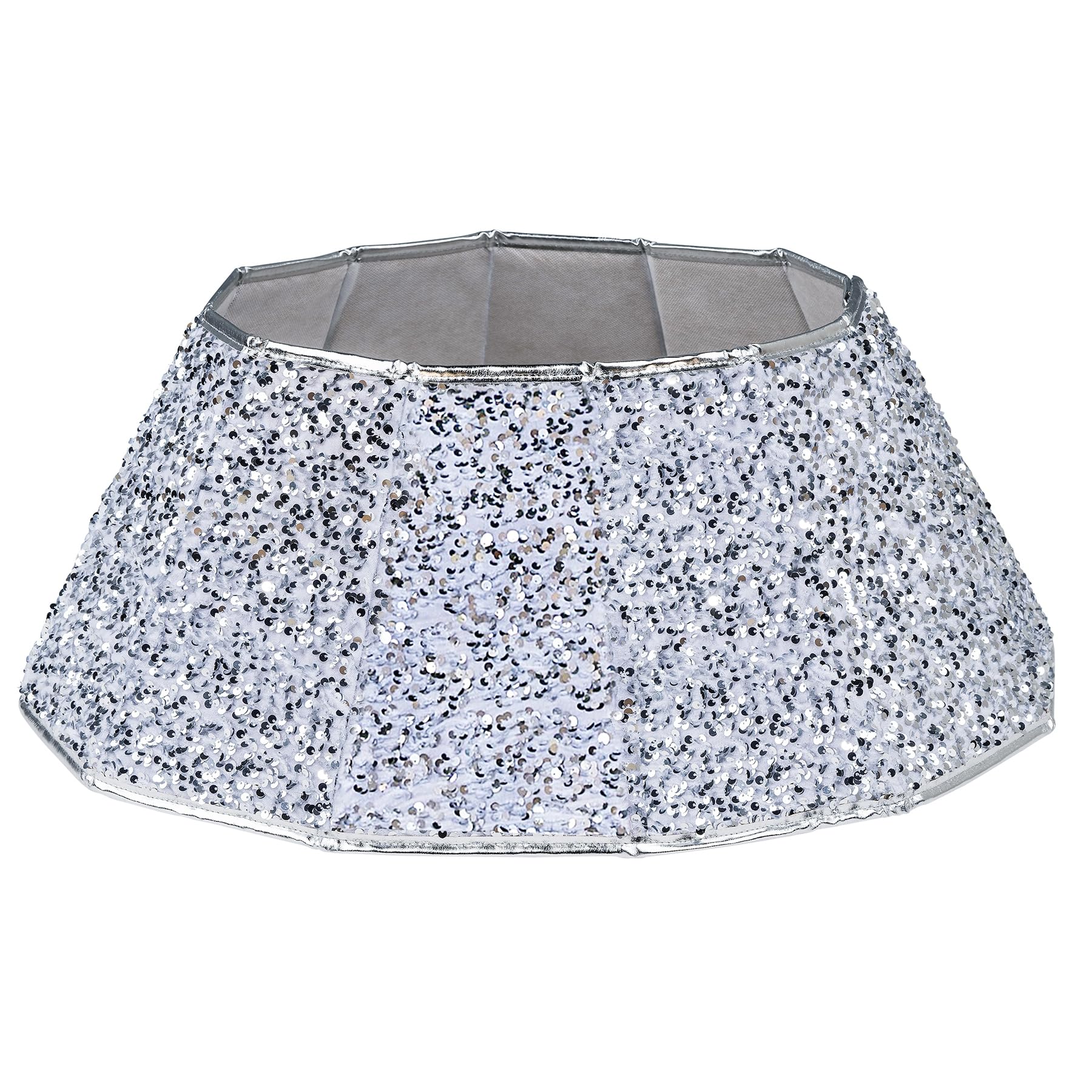 Blissun Christmas Tree Collar, Sequin Christmas Tree Skirt, Folable Christmas Tree Ring, Xmas Tree Stand Base Cover for Christmas Tree Decoration (Silver, Round) - Medaid International