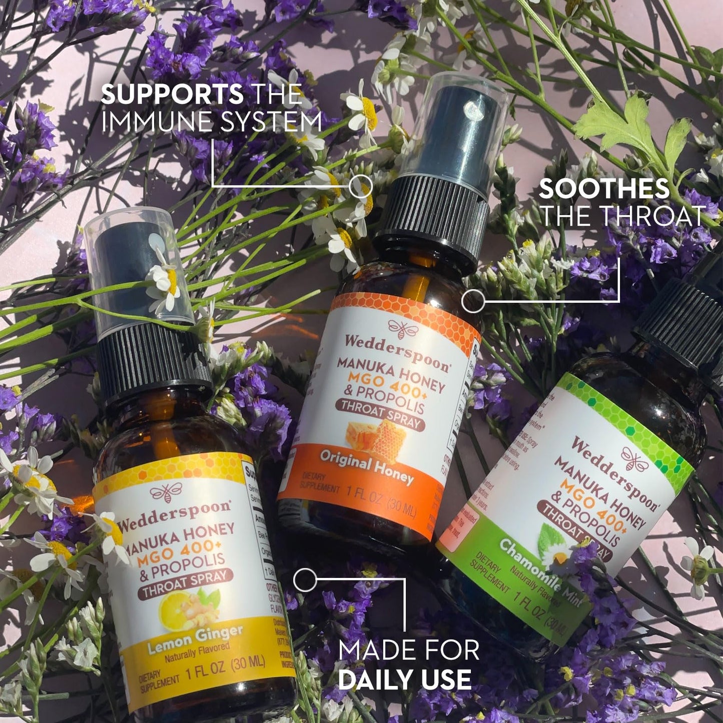 Wedderspoon Propolis and Manuka Honey Throat Spray, Original Honey, 1 Fl Oz (Pack of 1), Sore Throat Relief, Natural Immune Support - Medaid International