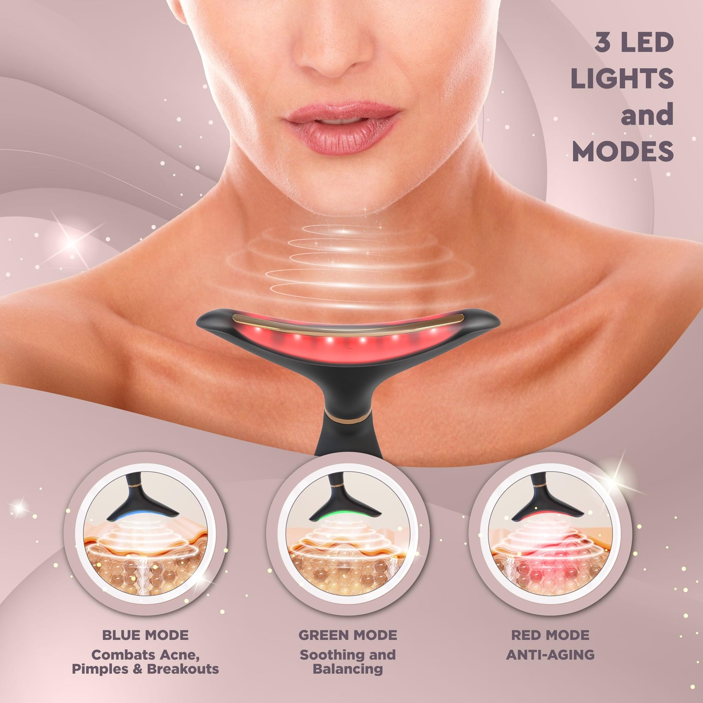GLO24K Red Light Face & Neck Beauty Device – 3-in-1 Facial Massager Tool with LED & Vibration for Skin Revitalization and Neck Firming - Medaid International